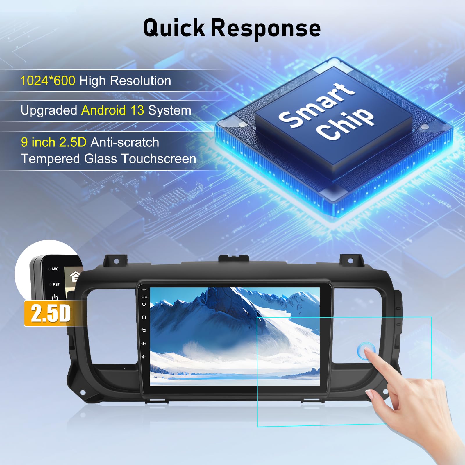 NHOPEEW Android 13 Car Stereo for Citroen Jumpy 3/Peugeot Expert/Toyota Proace 2016-2021 - Wireless CarPlay & Android Auto, WiFi GPS, Steering Wheel Control, EQ Split Screen + Backup Camera | Perfect for Hands-Free Calling, Navigation & Parking Assistance