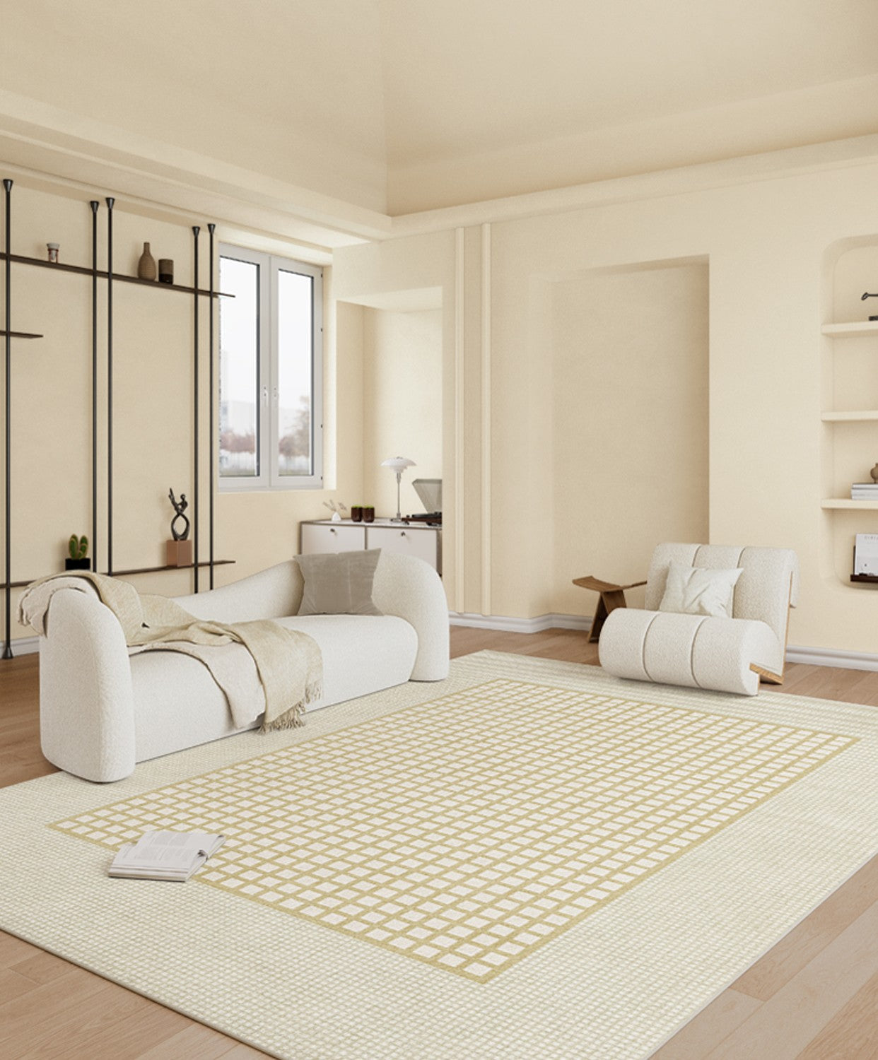Modern Checkered Rugs for Living Room, Bedroom & Dining Room - Soft Contemporary Floor Carpets for Home Decor | Perfect for Cozy Bedside, Stylish Dining Areas & Chic Living Spaces
