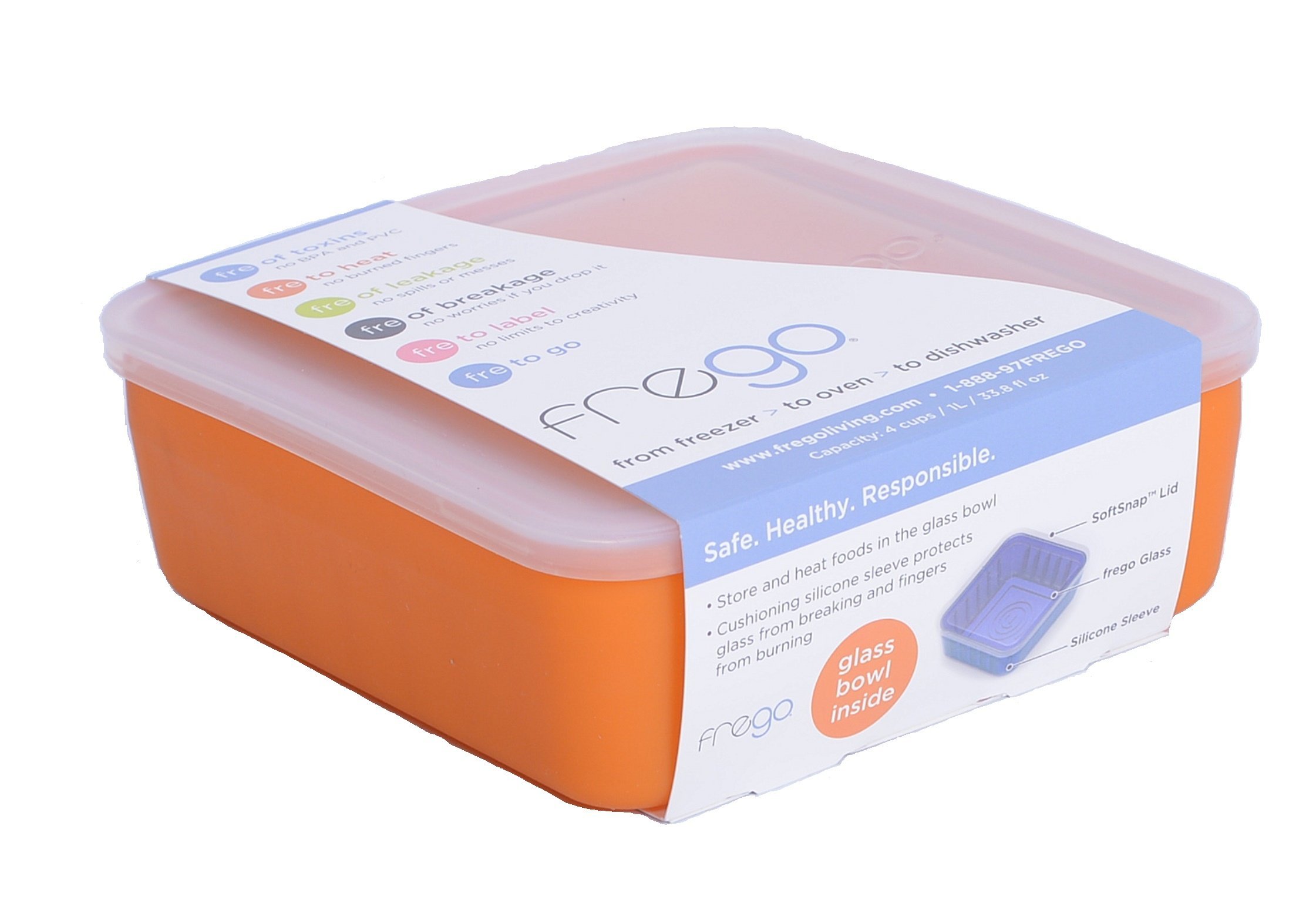 Frego Award-Winning Eco-Friendly Glass & Silicone Food Storage Container Set - 4 Cups (32oz) | BPA-Free, Leakproof, Microwave & Dishwasher Safe | Perfect for Meal Prep, Leftovers & Office Lunch - Orange