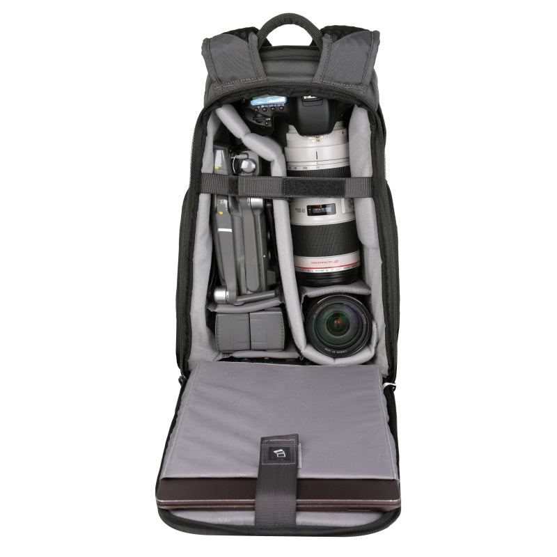 VEO Adaptor R44 Gray Camera Backpack with USB Port & Rear Access - Waterproof DSLR Bag for Photographers, Travel & Outdoor Shooting