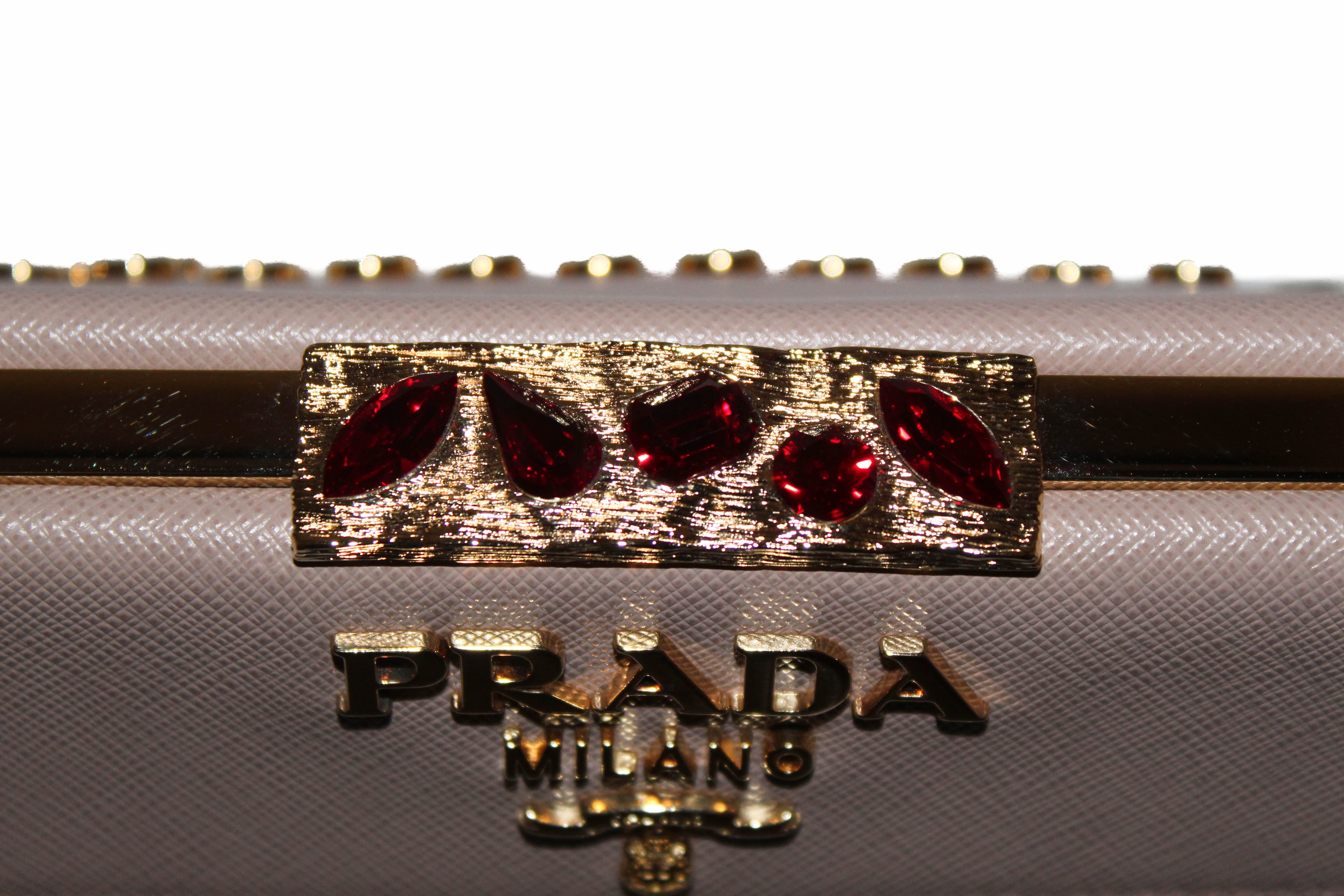 Authentic Prada Beige Blush Saffiano Leather Bag with Fringes & Studs - 1BC046 | Luxury Designer Handbag for Women, Perfect for Work, Evening Events & Travel