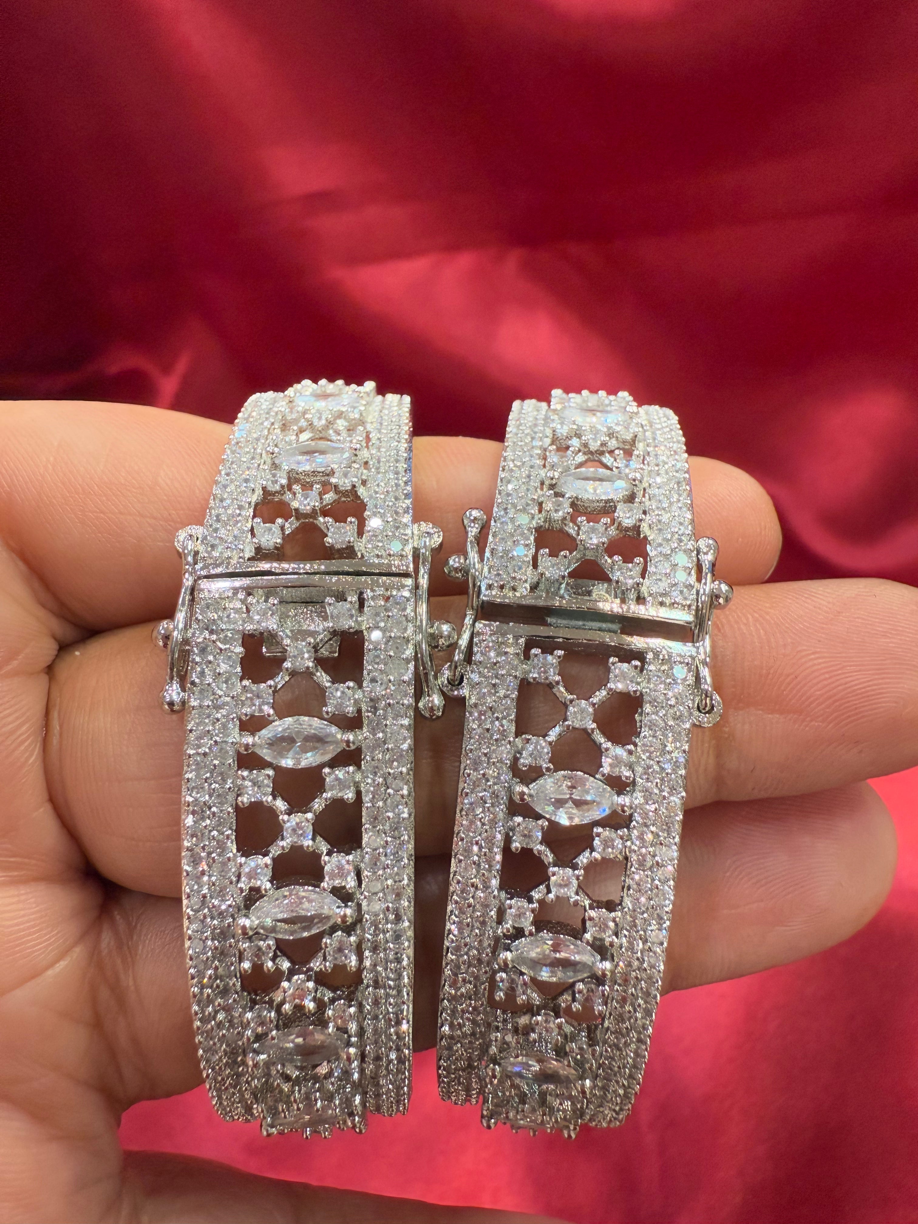 Stunning White American Diamond Bangle Set for Women - Elegant Jewelry for Parties, Weddings & Special Occasions