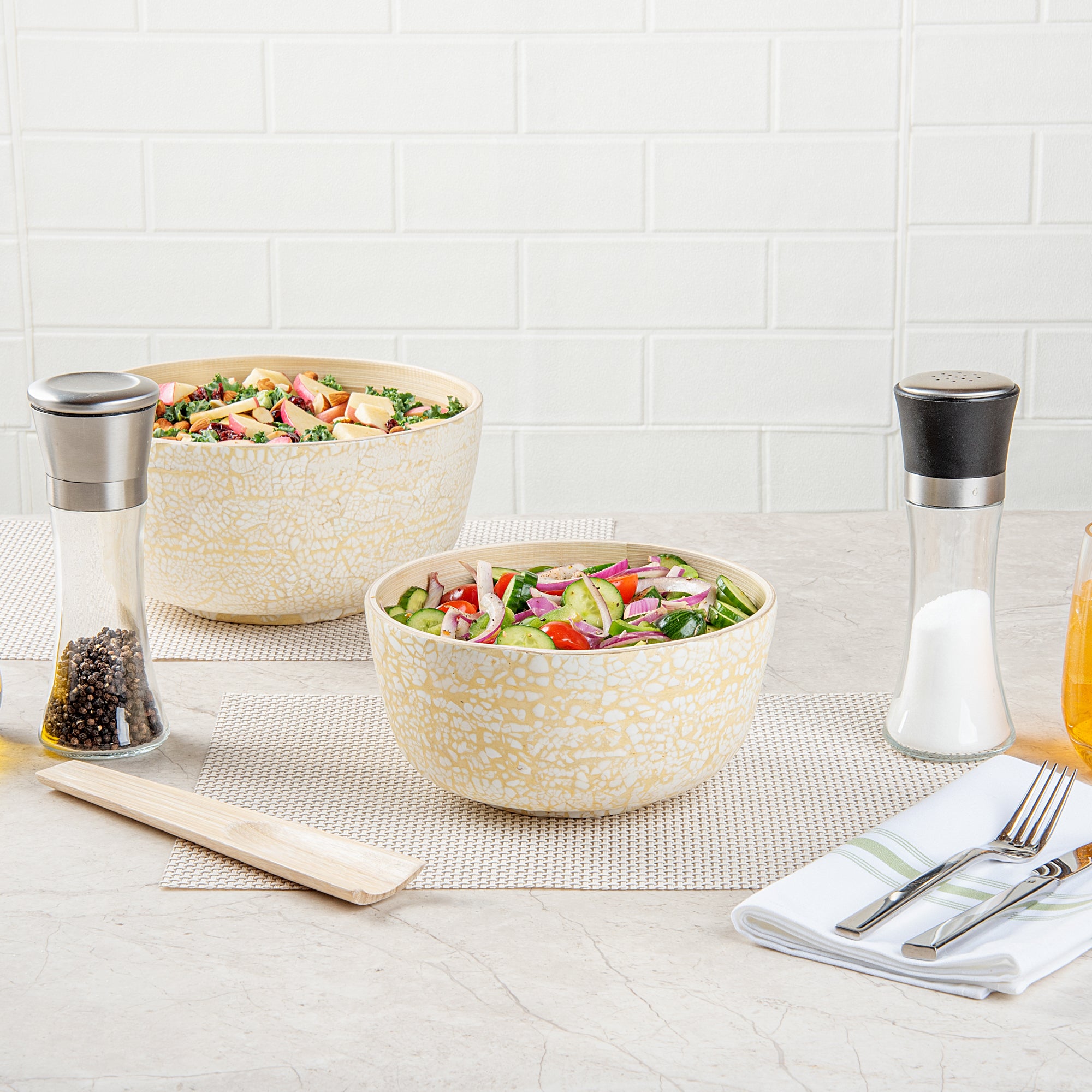 Bambuddha 15 oz Round Beige Spun Bamboo Small Eggshell Salad Bowl - 7.75