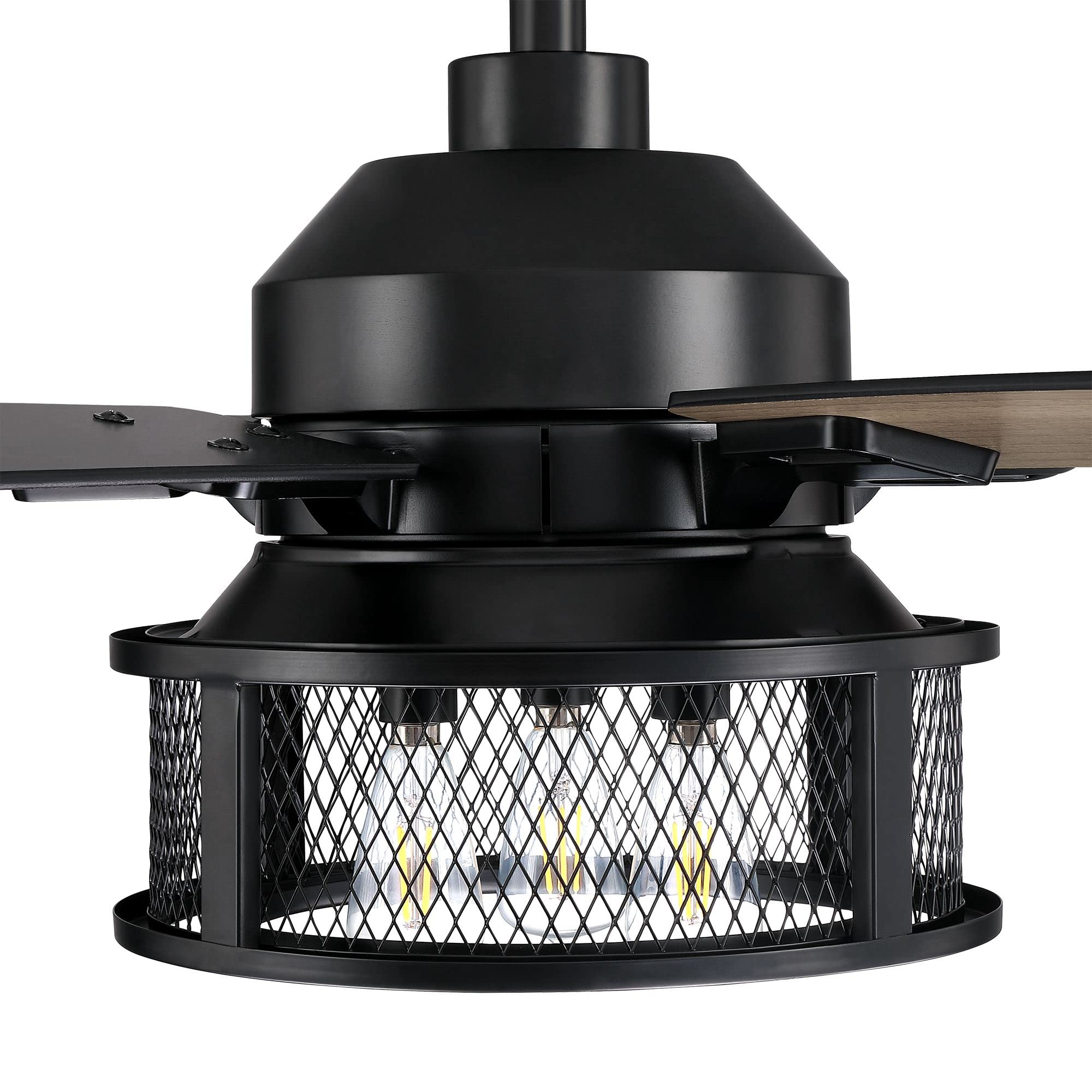 52 Inch Black Farmhouse Ceiling Fan with Remote Control, LED Light and Reversible Blades - Rustic Indoor/Outdoor Ceiling Fan for Bedroom, Living Room, Patio - Perfect for Home Cooling and Stylish Decor