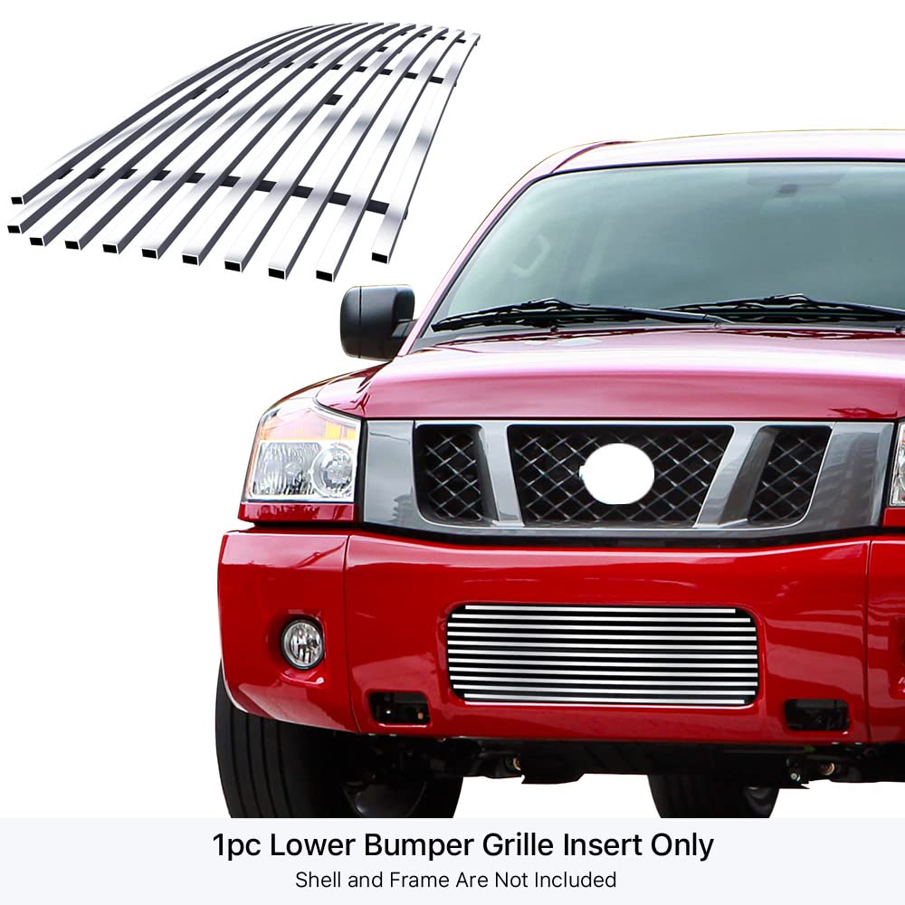 APS Compatible with Nissan Titan 2008-2015 Lower Bumper Stainless Steel SS Chrome Billet Front Grill Grille Insert S18-A51666N | Upgrade Your Truck's Style for Off-Road & Daily Driving
