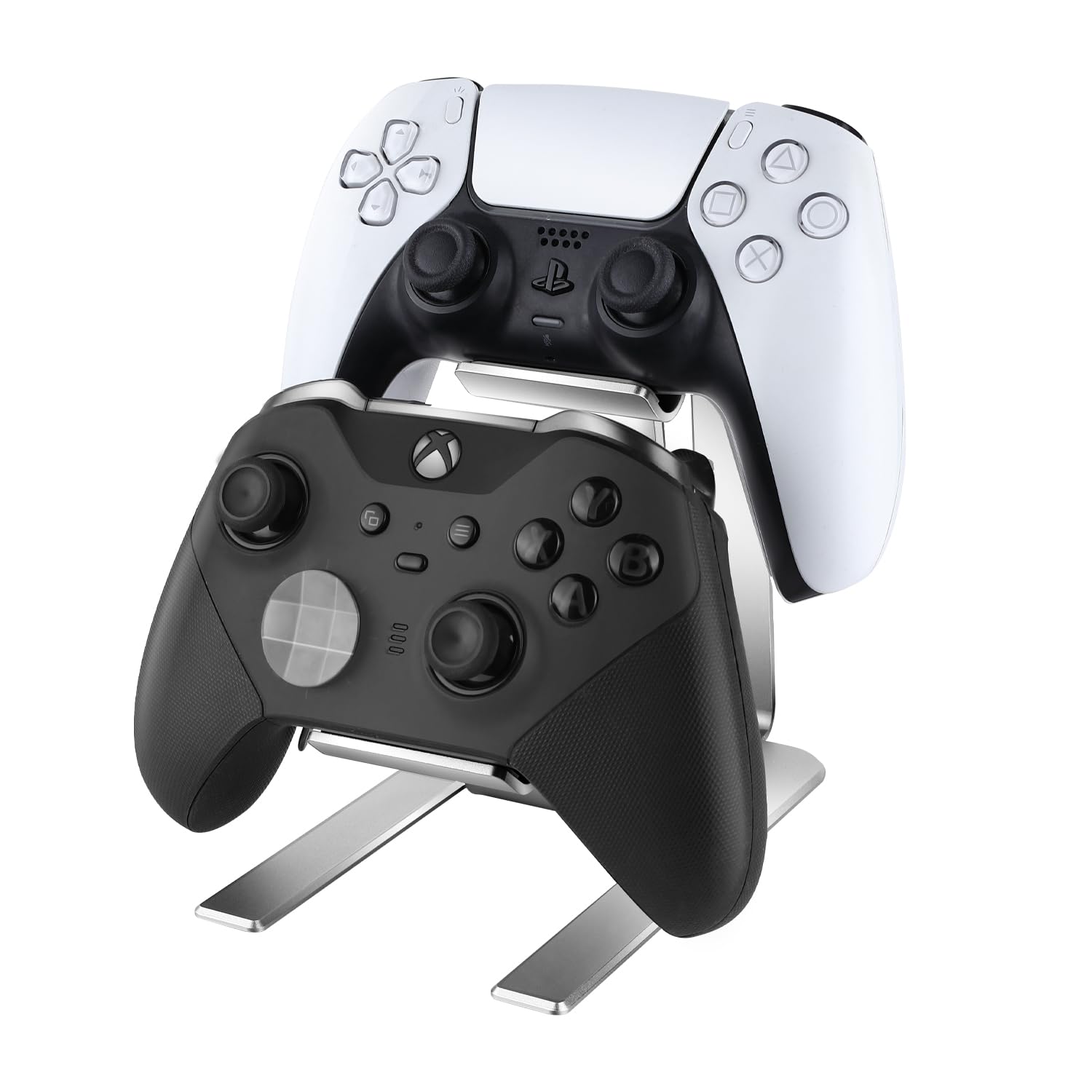 2-Tier Universal Aluminum Controller Holder - Gaming Accessories Stand for Xbox Series X/S, Elite 2, PS5, PS4, PS3 & Switch Pro - Perfect Desk Organizer for Gamers (Great Gift Idea for Gaming Enthusiasts) - Ideal for Game Room Setup, Streaming Station & Clutter-Free Gaming Desk