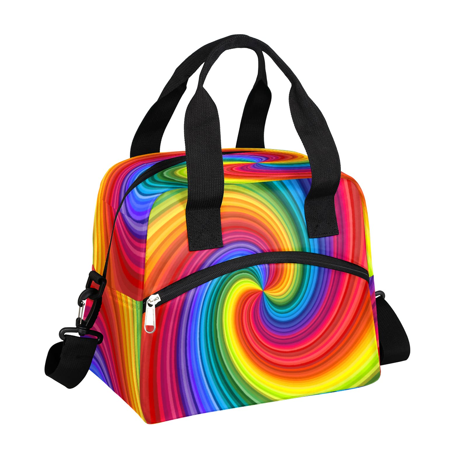 Pardick Insulated Lunch Box - Durable Thermal Cooler Bento Bag with Adjustable Shoulder Strap for Adults & Kids | Abstract Rainbow Spiral Design | Perfect for Work, School, Picnics & Outdoor Activities