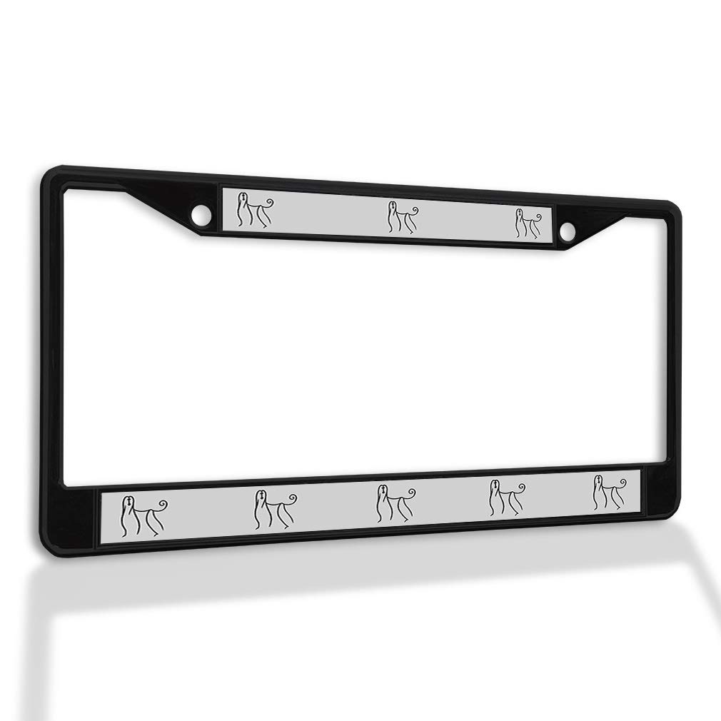 Afghan Hound Outlined Metal License Plate Frame - Weatherproof Black Car Accessory with 2 Solid Holes | Perfect for Dog Lovers & Pet-Themed Vehicle Decoration