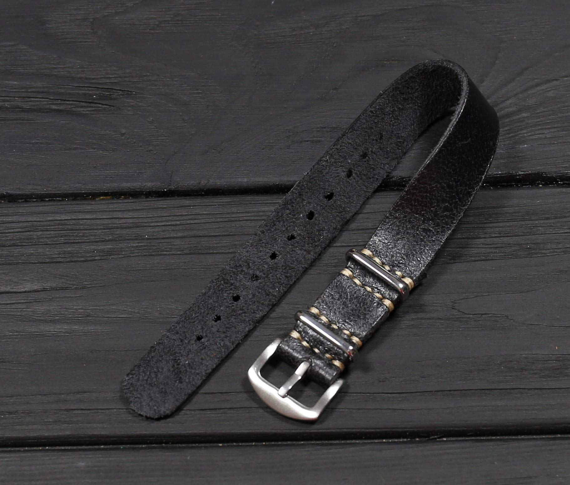 Handmade Black Leather Watch Strap - Distressed Single Pass Band for Men | Perfect Gift & Daily Wear