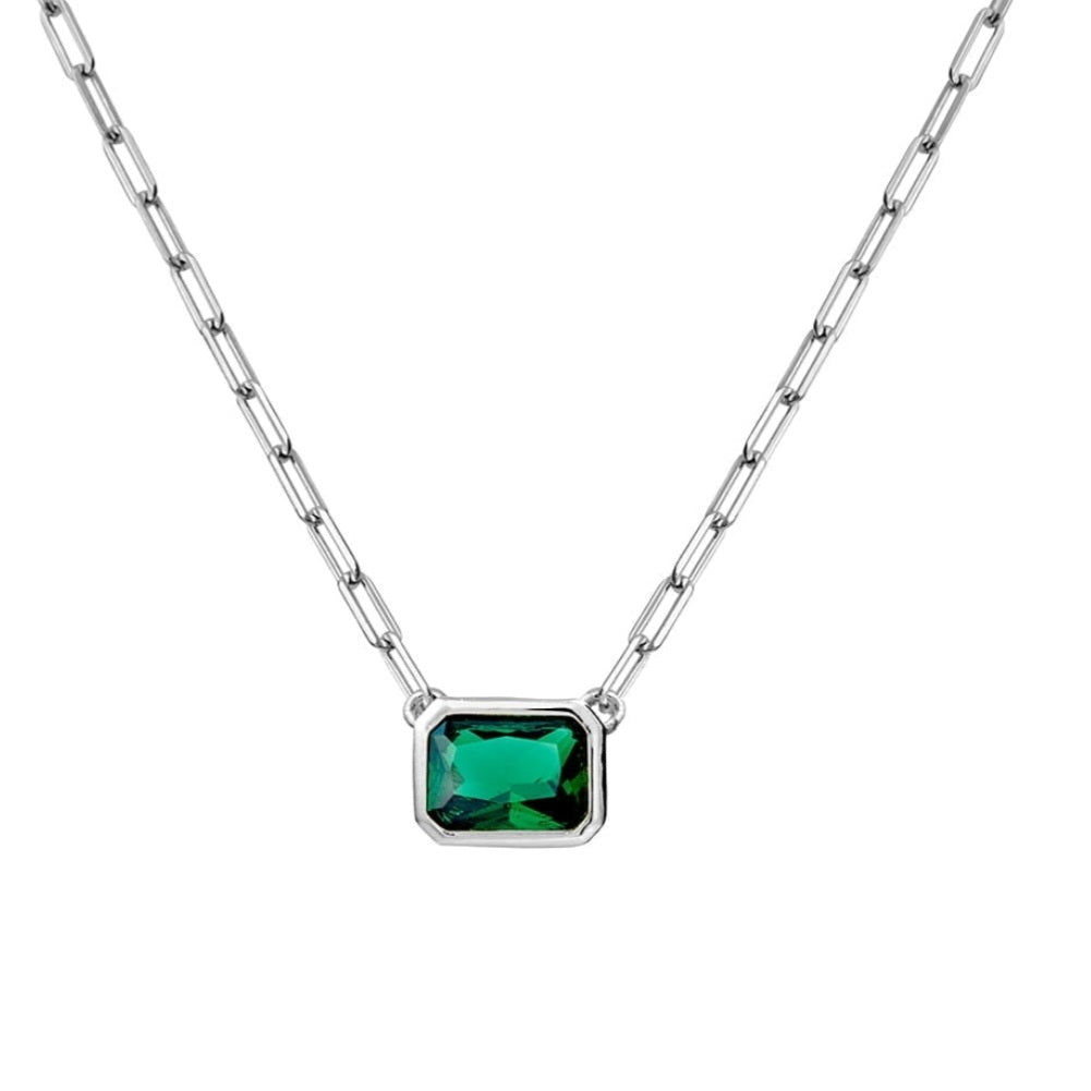 Eden Emerald Green Baguette Necklace Sterling Silver - Elegant Jewelry for Women, Perfect Gift for Birthday, Anniversary & Special Occasions