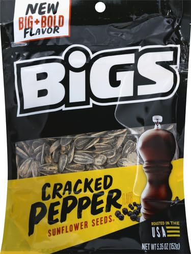 BIGS Cracked Pepper Sunflower Seeds - Keto Friendly, Low Carb Healthy Snack - 5.35 oz Resealable Bag - Perfect for On-the-Go, Work, Gym & Movie Nights