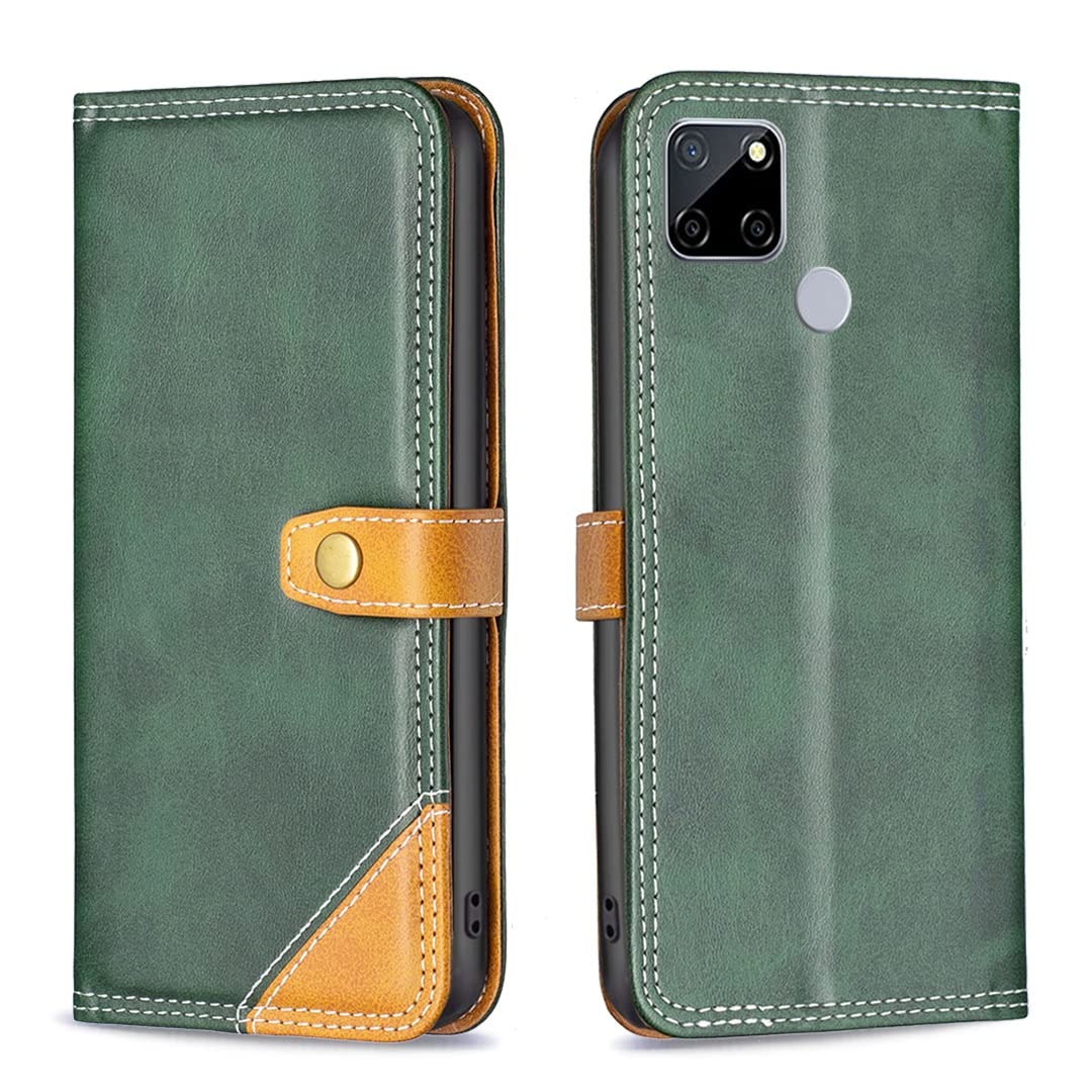 Oppo Realme C12 Wallet Phone Case - Magnetic Flip Cover with Stand & Card Slot, Protective Back Cover (Green) | Perfect for Daily Use, Travel & Hands-Free Viewing