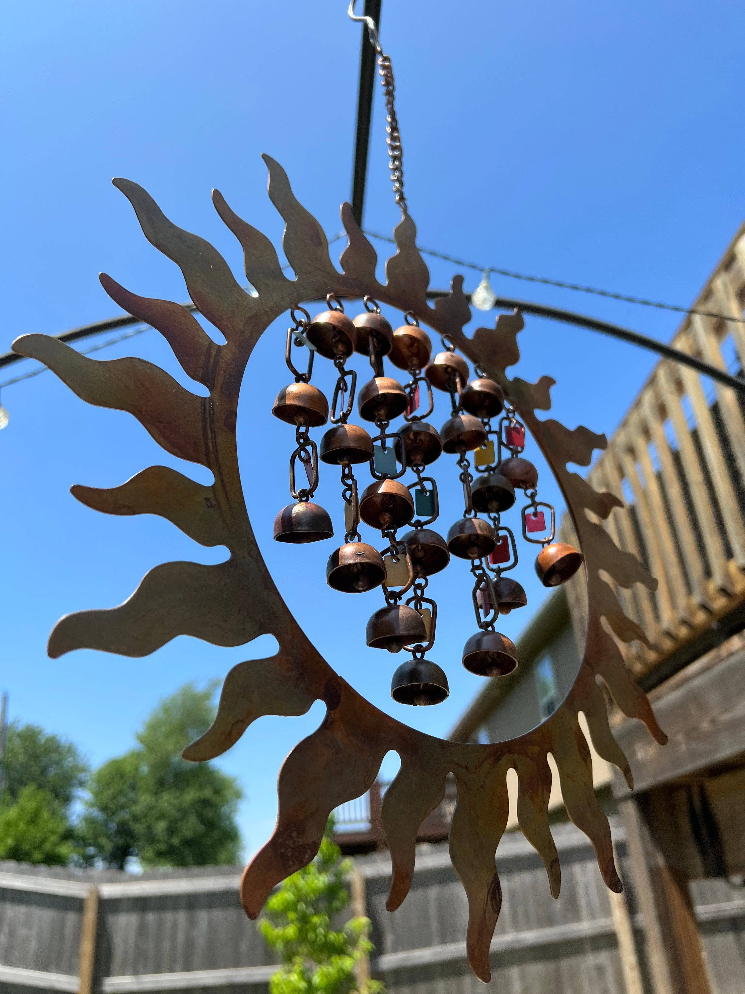 Sun with Dangles Wind Chime - Outdoor Garden Decor, Solar-Powered Hanging Wind Chime for Patio, Yard & Porch - Perfect for Relaxation & Feng Shui