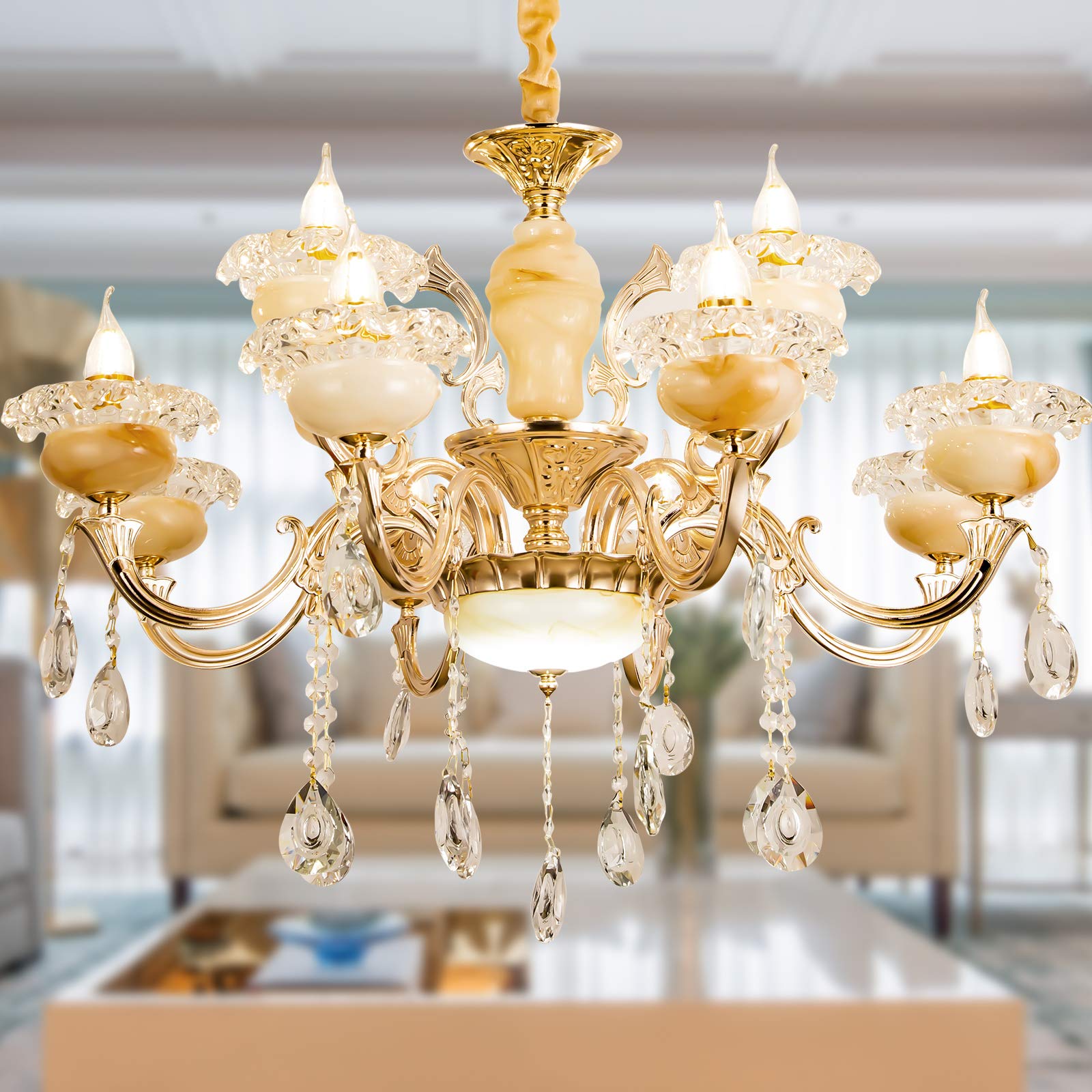 Crystal Classic Chandelier - Modern Contemporary Ceiling Pendant Light Fixture for Dining Room, Living Room & Hotel Decor | Requires E12 Bulbs (12-Light) | Perfect for Weddings, Restaurants and Luxury Home Lighting
