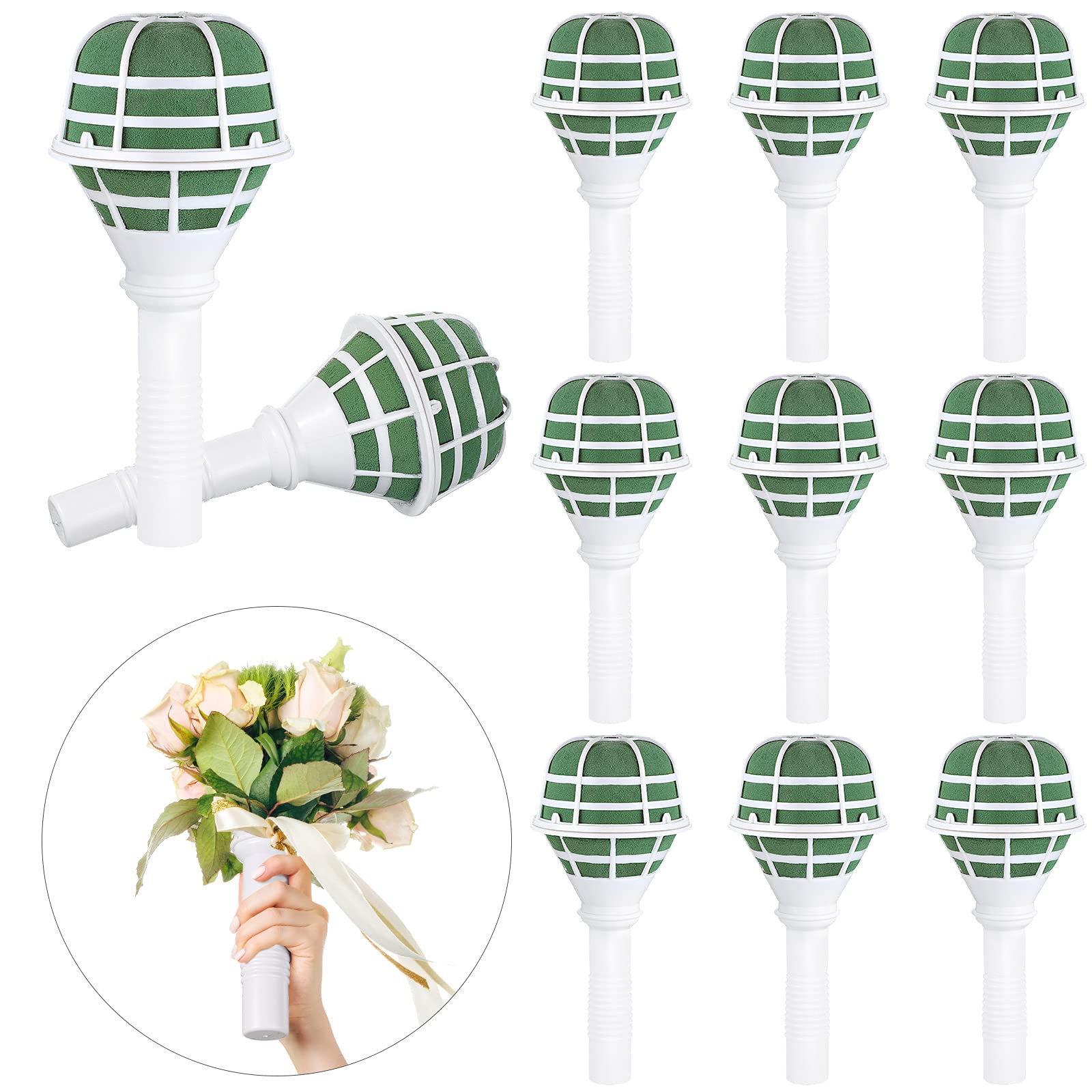 Geiserailie 10-Piece Wedding Bouquet Holder Set - Bridal Bouquet Holders for Artificial Flowers, Foam Bouquet Handle for Wedding Flower Arrangements, Gardening Supplies - Perfect for DIY Bridal Bouquets, Floral Centerpieces & Home Decor