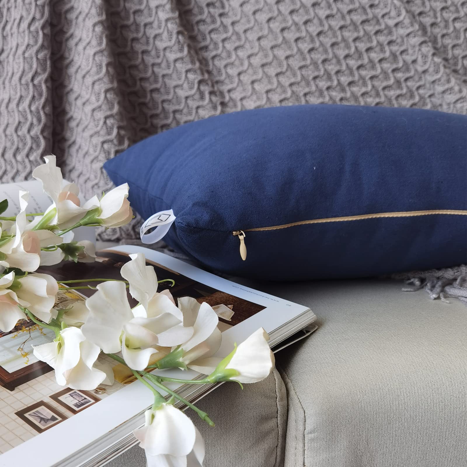 12x20 Inches Bear Embroidered Lumbar Pillow Cover - Soft Cotton Linen Cushion Case for Sofa, Couch & Bedroom - Decorative Waist Support Pillow (Blue) | Perfect for Living Room Decor & Back Pain Relief