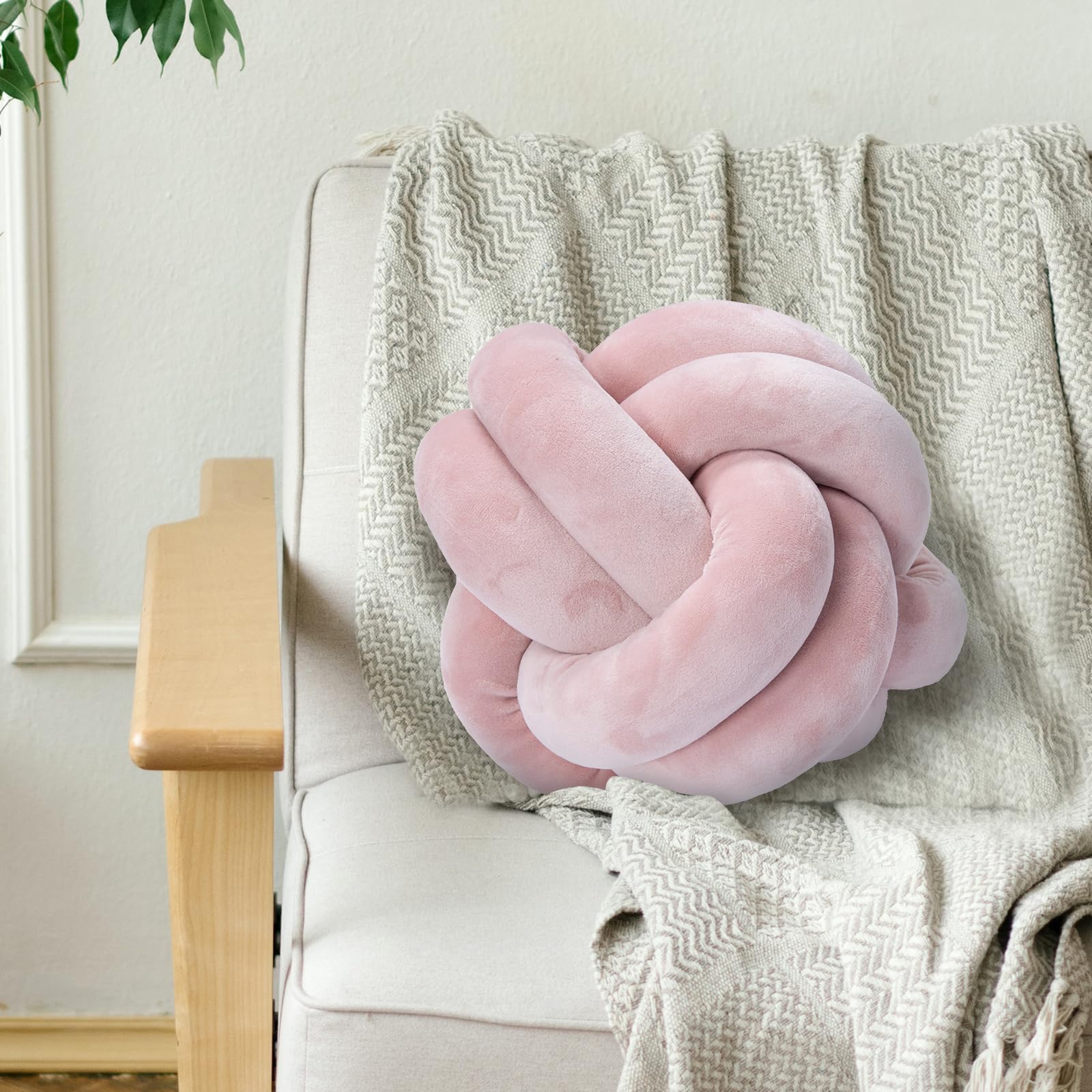 **Soft Pink Velvet Knot Pillow - 7.8 Inch Round Decorative Cushion for Sofa, Bed, and Photography Props | Handmade Home Decor Accent for Living Room & Nursery**