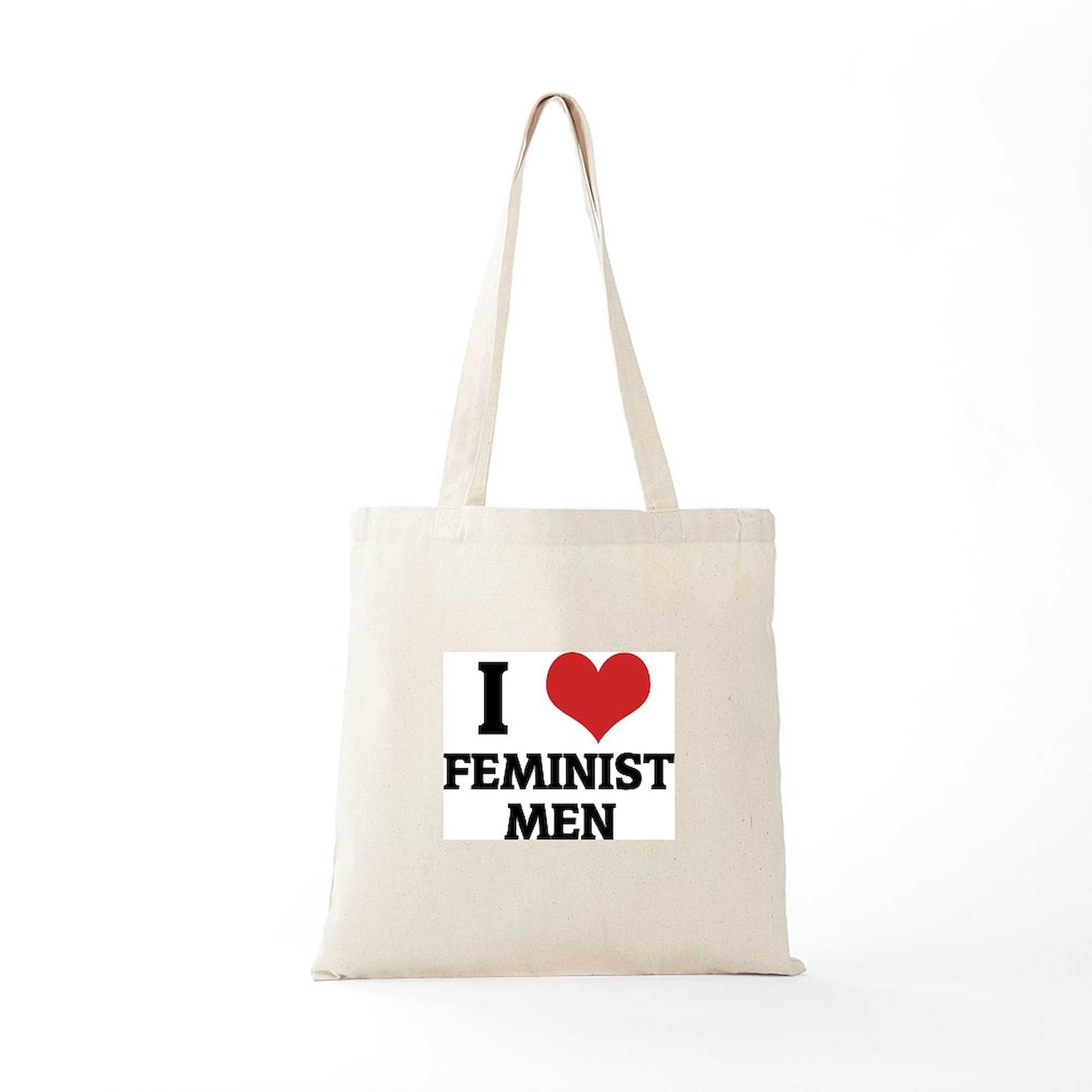 I Love Feminist Men Tote Bag - Natural Canvas Reusable Shopping Bag for Groceries, Work & Everyday Use | Feminist Gift Idea
