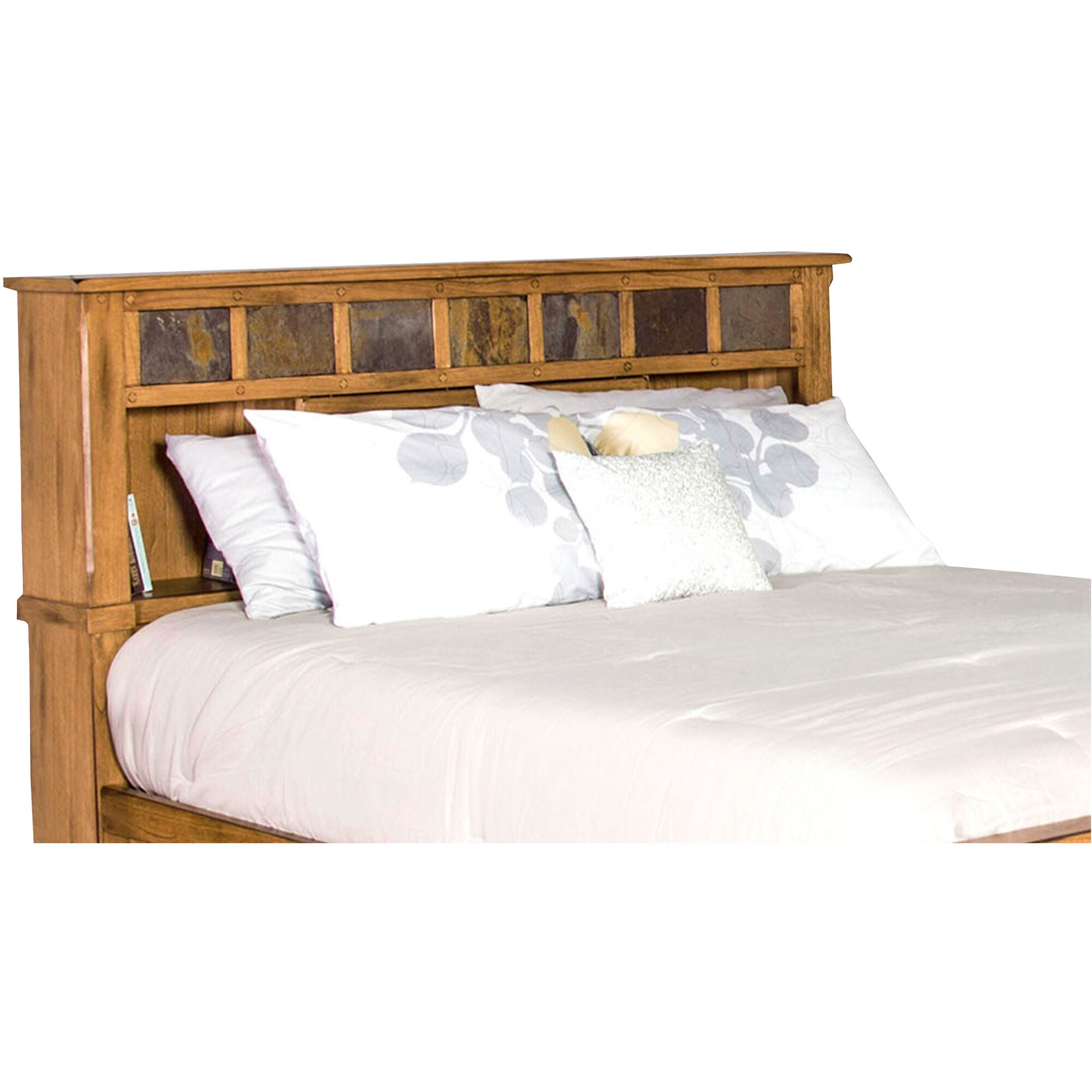 Santa Fe Bookcase Headboard - Stylish Wooden Bed Frame with Storage Shelves for Bedroom, Living Room, or Dorm Decor