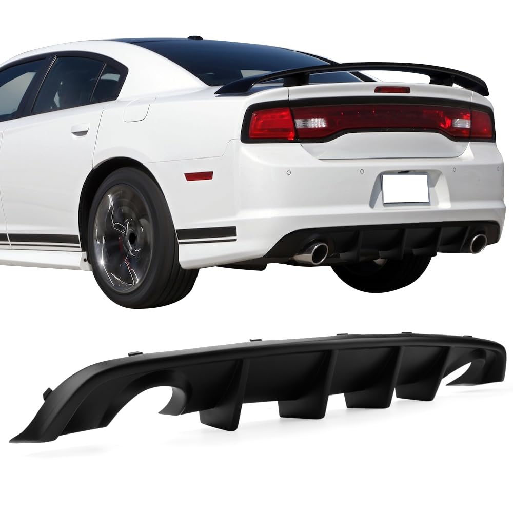 IKON MOTORSPORTS Rear Bumper Diffuser for 2012-2014 Dodge Charger SRT8 | V2 Style PP Splitter Spoiler Valance Chin Diffuser Body Kit | Enhances Aerodynamics & Sporty Look for Street Racing & Car Shows