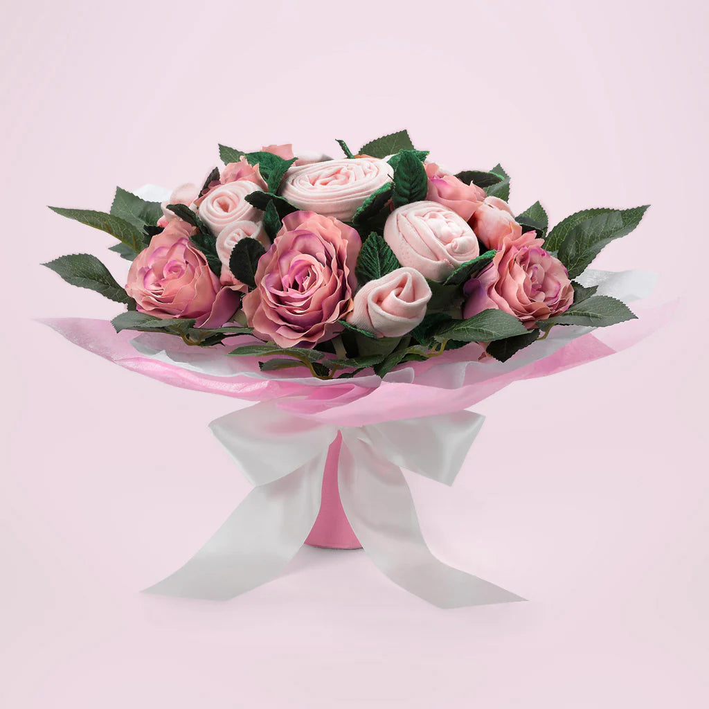 Luxury Rose Baby Clothes Bouquet Gift Set - Premium Newborn Outfit & Floral Arrangement - Perfect for Baby Showers, Christenings & Gender Reveal Parties - SKU: LBG1045