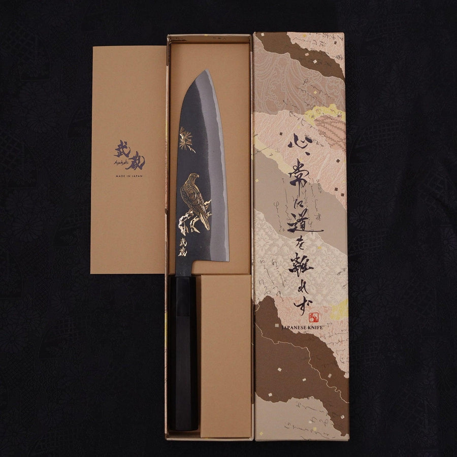 Premium Santoku Knife 170mm - White Steel #2 Kurouchi Finish with Buffalo Ebony Handle - Japanese Kitchen Knife for Professional Chefs & Home Cooking - Perfect for Slicing, Dicing & Chopping Vegetables, Meat & Fish