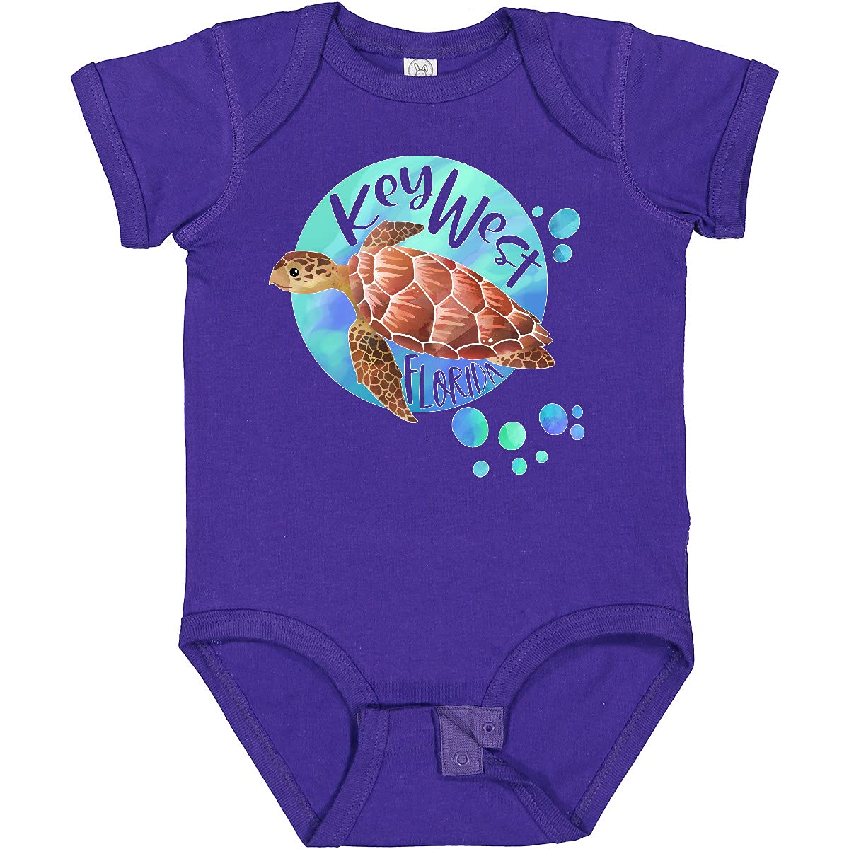 Inktastic Key West Florida Swimming Sea Turtle with Bubbles Baby Bodysuit - Soft Cotton Cute Infant Onesie for Beach Vacation & Summer Outfits