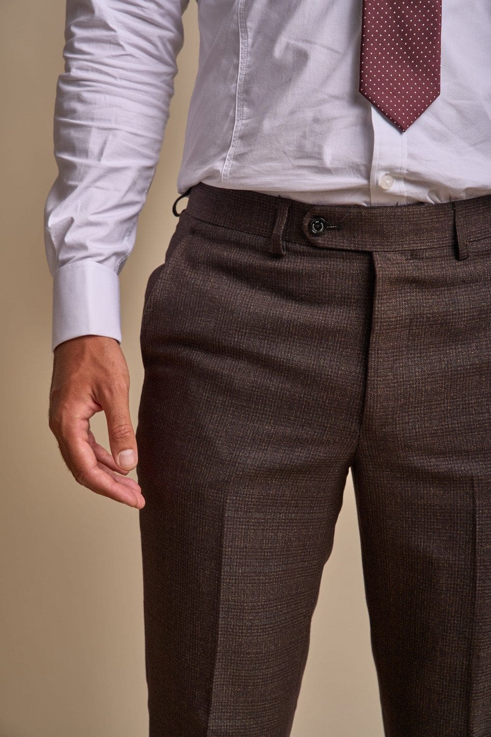 Cavani Caridi Men's Brown Tweed Trousers - Classic Slim Fit Dress Pants for Business Casual & Office Wear