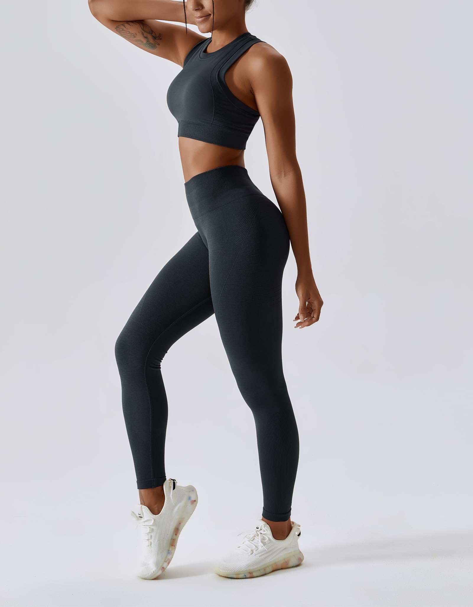 ABOCIW Women's Seamless Workout Sets - Racerback Sports Bra & High Waist Yoga Leggings 2-Piece Gym Outfit for Running, Pilates & Fitness Training