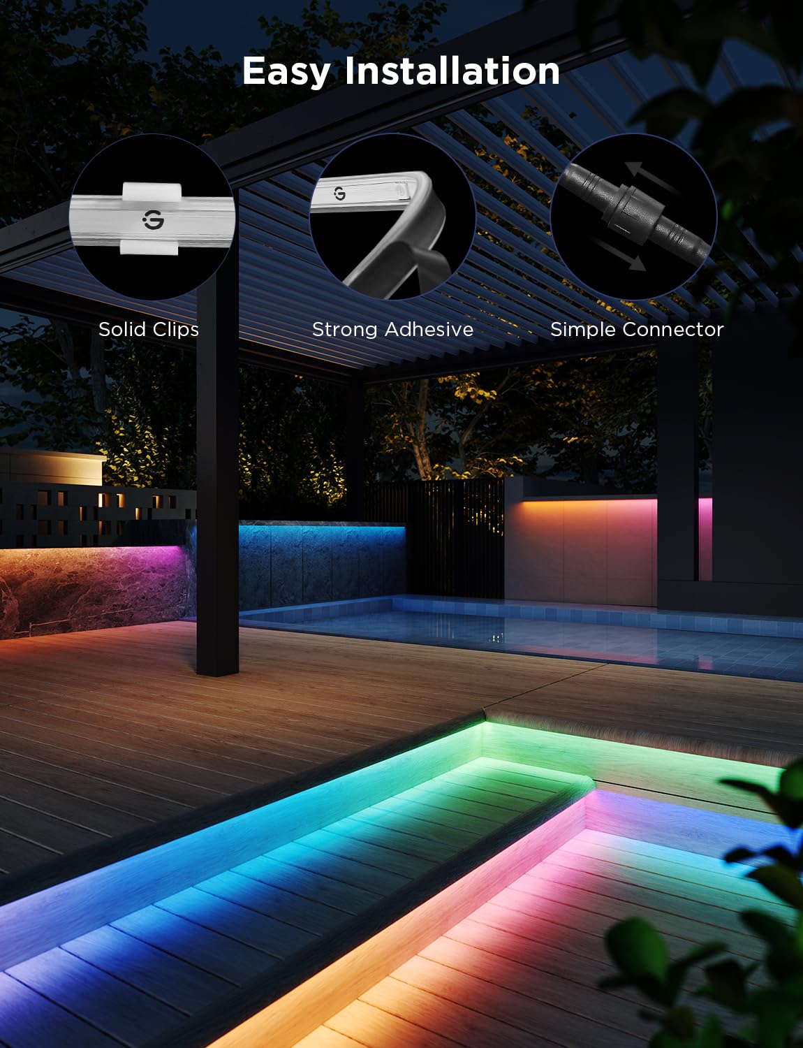 Govee 98.4ft Smart Outdoor LED Strip Lights RGBIC - Alexa & Google Assistant Compatible, App Control, IP65 Waterproof - Perfect for Patio Lighting, Eave Decor, Backyard & Garden Party Lighting
