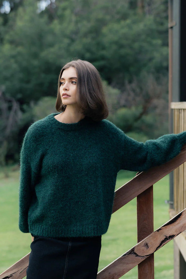 Neve Forest Green Knit Jumper Women's Cozy Sweater | Soft Chunky Cable Knit Pullover | Perfect for Fall Winter & Christmas Outfits