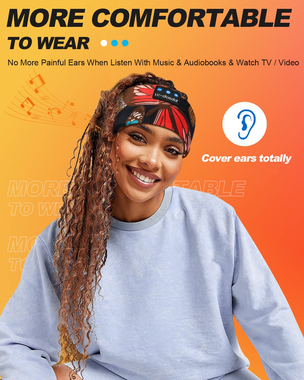 **LC-dolida Bluetooth 5.4 Sleep Headphones Headband – Wireless Sports Headband with Built-in Speaker & Mic, USB-C Charging – Perfect for Sleeping, Workout, Jogging, Yoga, Travel, Meditation & Insomnia Relief (Butterfly Design)**    *(Use Cases: Ideal for side sleepers, gym workouts, late-night relaxation, noise-free travel, and mindfulness meditation.)*