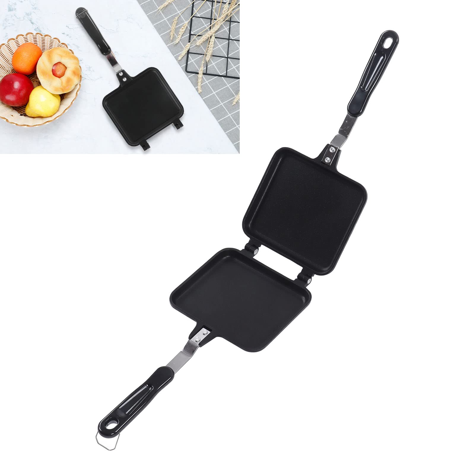 Non-Stick Double Sided Cast Iron Frying Pan & Sandwich Grill Maker - Foldable Breakfast Griddle for Toast, Panini, Waffles | Perfect for Home Cooking, Camping & Outdoor Picnics
