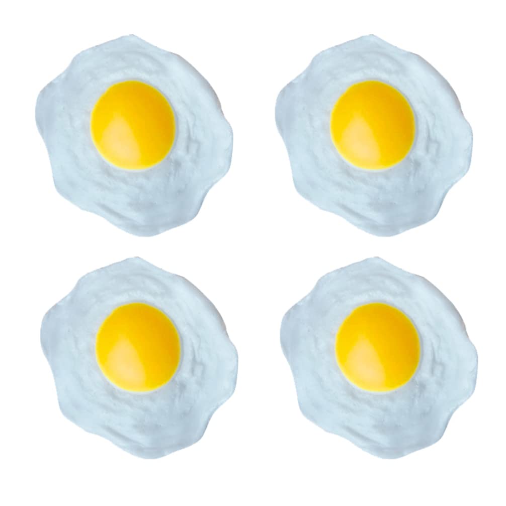 STOBOK 4pcs Realistic Fake Fried Egg Toy - Simulated Poached Eggs for Kids, Squeeze Stress Relief & Pretend Play - Perfect for Kitchen Role Play, Party Favors & Sensory Toys