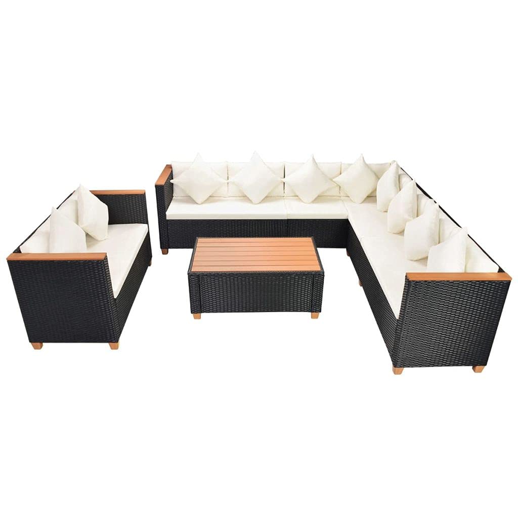 6-Piece Black Poly Rattan Garden Lounge Set with Cushions - Outdoor Patio Furniture for Backyard, Porch, Poolside & Indoor Use - Perfect for Relaxing, Entertaining & Sunbathing