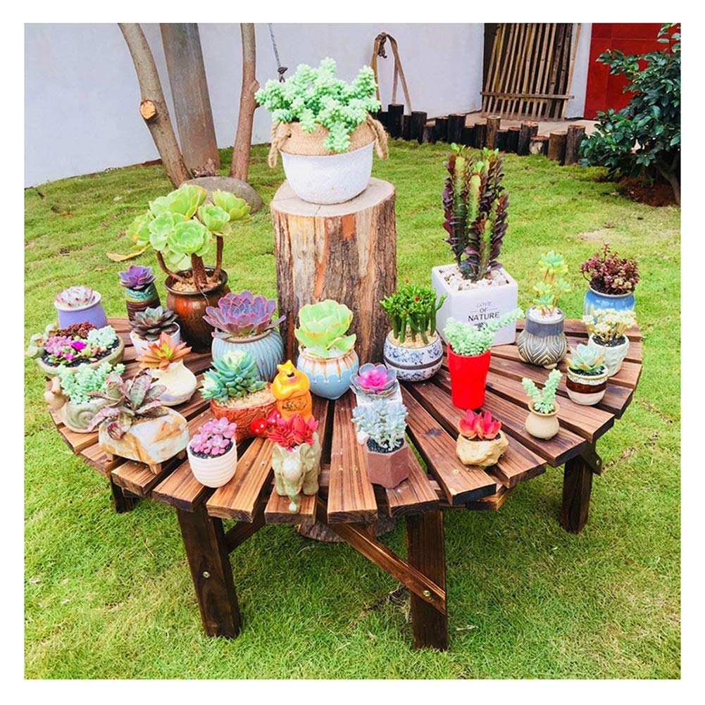 **Solid Wood Outdoor Plant Stand - Carbonized Brown Garden Bench for Flower Pots, Trees & Plants (120.5x40x40.4cm) - Perfect for Balcony, Patio & Park Decor**