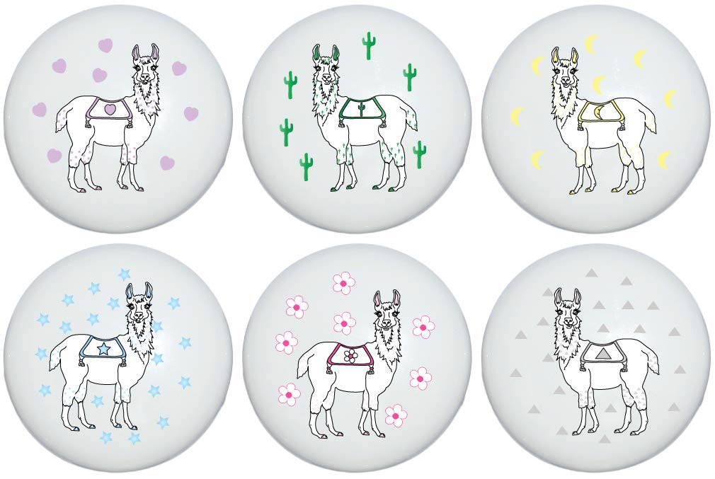 Ceramic Llama Drawer Knobs - Full Body Llamas & Alpaca Cabinet Pulls for Nursery, Kids Room Decor (Set of 6) - Perfect for Dressers, Cabinets, and DIY Furniture Upgrades