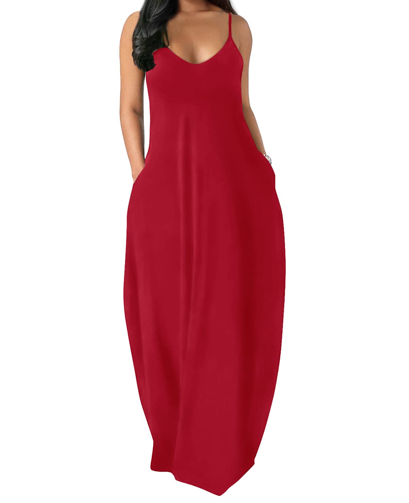 OFEEFAN Women's Summer Maxi Dress - Spaghetti Strap Flowy Long Dress with Pockets | Beach Wedding, Vacation, Party, Casual Wear