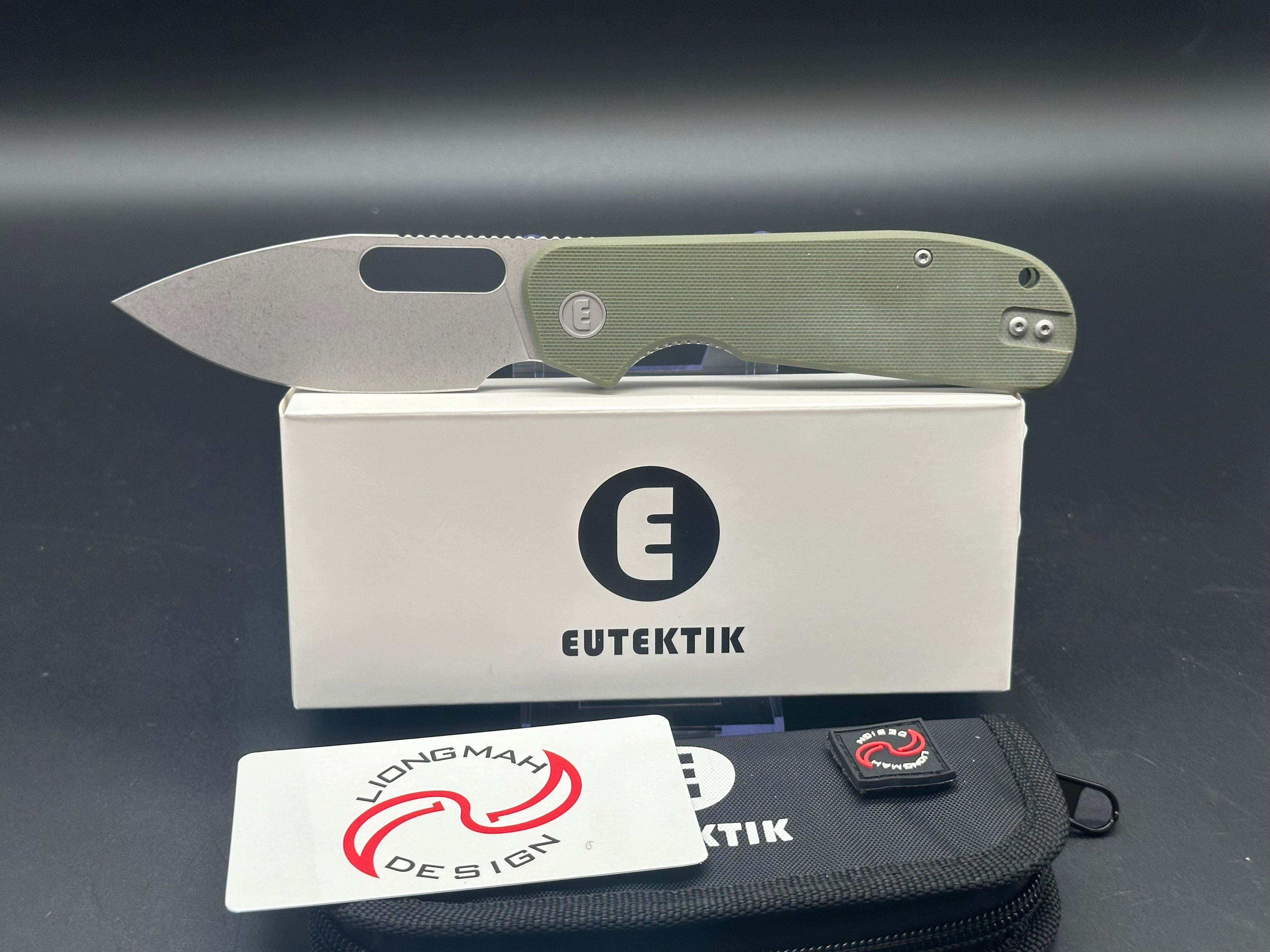 Eutektik EFD OD Green Stonewashed Tactical Knife with LTK Koozie, Patch & Sticker - Outdoor Camping, Survival & EDC Gear
