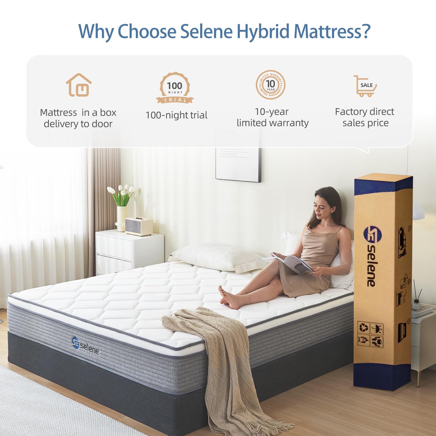 12 Inch Queen Size Mattress with Pocket Springs & Memory Foam - Medium Firm Support, Pressure Relief & Motion Isolation - CertiPUR-US Certified Grey Mattress in a Box - Perfect for Back Sleepers, Couples & Guest Rooms