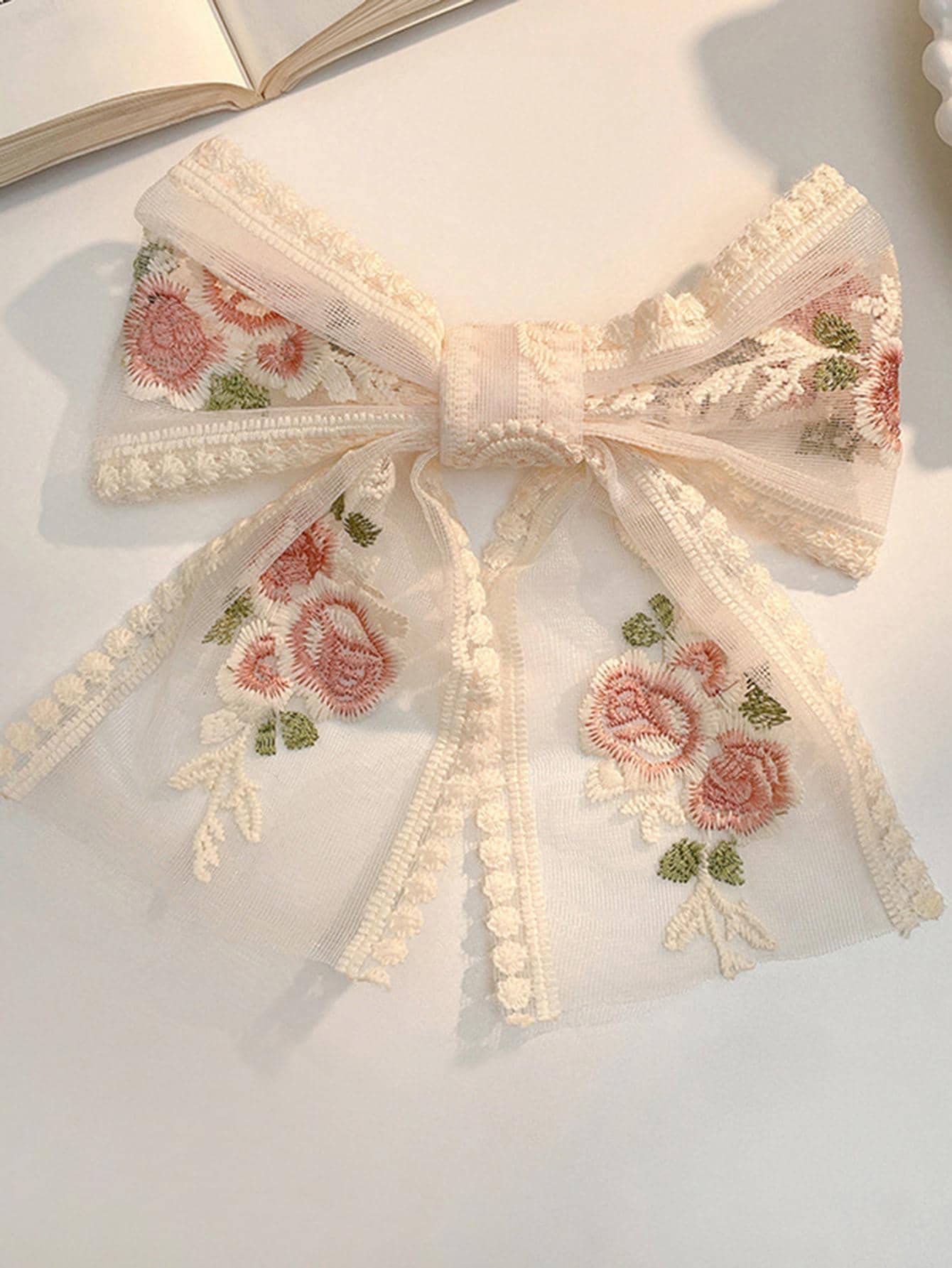 Elegant Lace Hair Bow Clip for Women & Girls - Double Layer Spring Hair Barrettes, Floral Hair Accessories for Weddings, Parties & Daily Styling