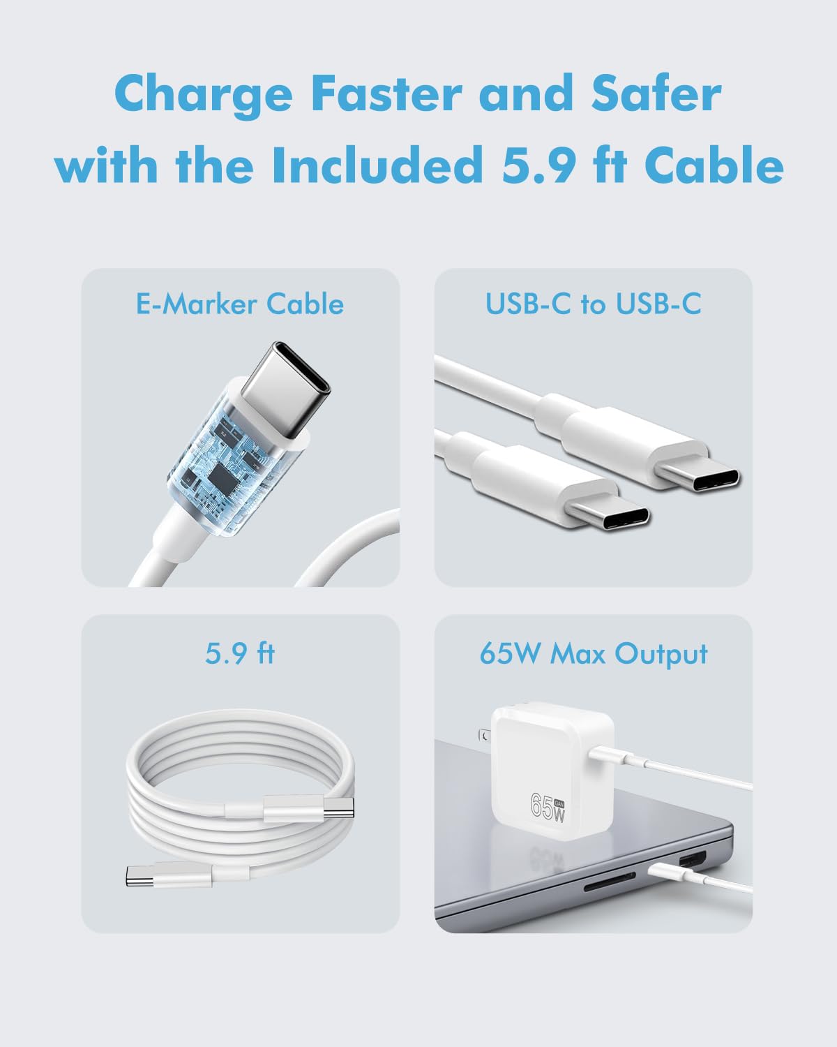 65W USB C Laptop Charger, GaN Type C Fast Charger Foldable - Compatible with Dell, Lenovo, Huawei, HP, Acer, iPad Pro & Samsung Galaxy (PD Power Delivery) - Perfect for Home, Office & Travel Charging