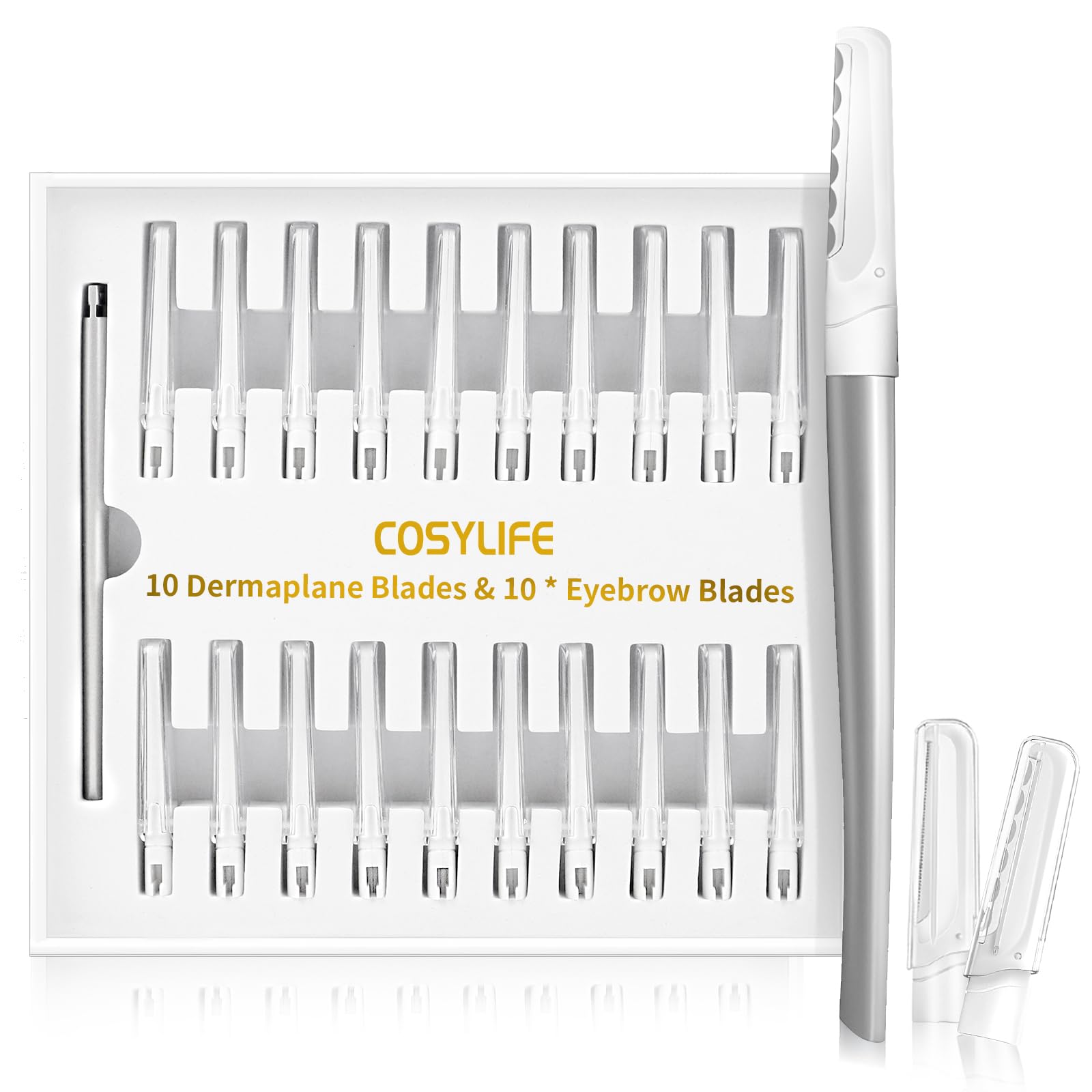 Premium Dermaplaning Tool for Face with 20 Blade Refills - Facial Hair Remover & Exfoliator for Eyebrows & Peach Fuzz - Women's Skin Smoothing Razor for Flawless Makeup Application & At-Home Spa Treatments