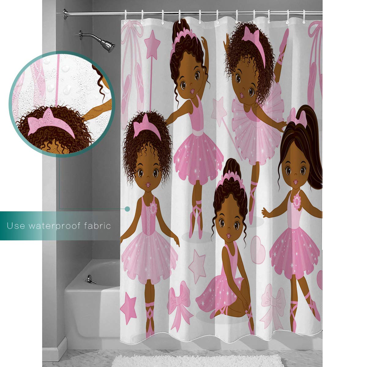 Waterproof Ballet Shower Curtain Set - 72x84 Inch Extra Long Pink Ballerina Girl Design with 12 Hooks | Polyester Fabric Bathroom Decor for Kids & Dance Lovers | Perfect for Nursery, Ballet Studio & Themed Bathrooms