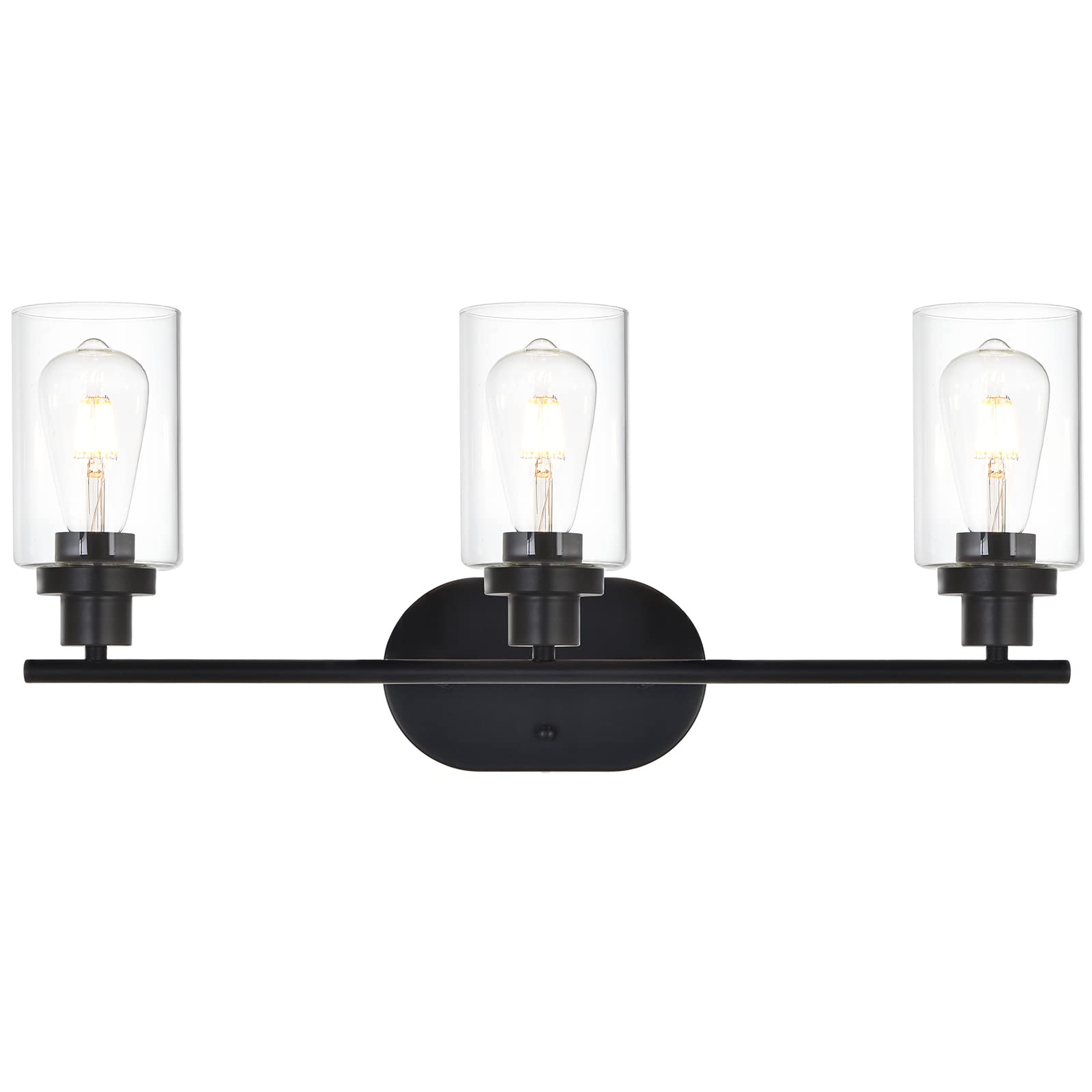 VINLUZ 3-Light Black Wall Sconce Bathroom Lighting Fixture with Clear Glass Shade - Modern Vanity Light for Bedroom, Hallway & Powder Room Decor