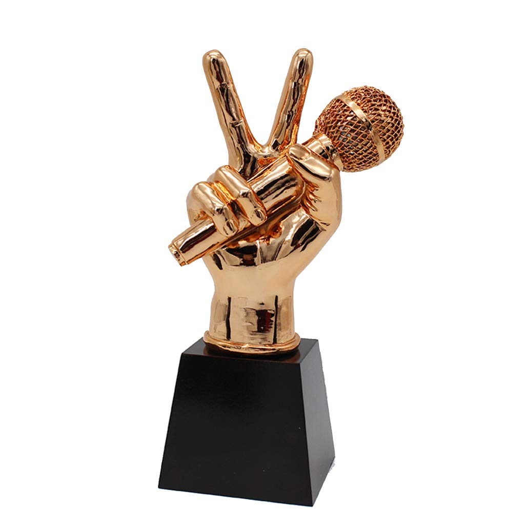 BOFANGSM Golden Microphone Trophy - Music Award for Host, Speech, Ornaments & Competitions - Elegant Champagne Finish - Perfect for Music Contests, Ceremonies & Office Decor