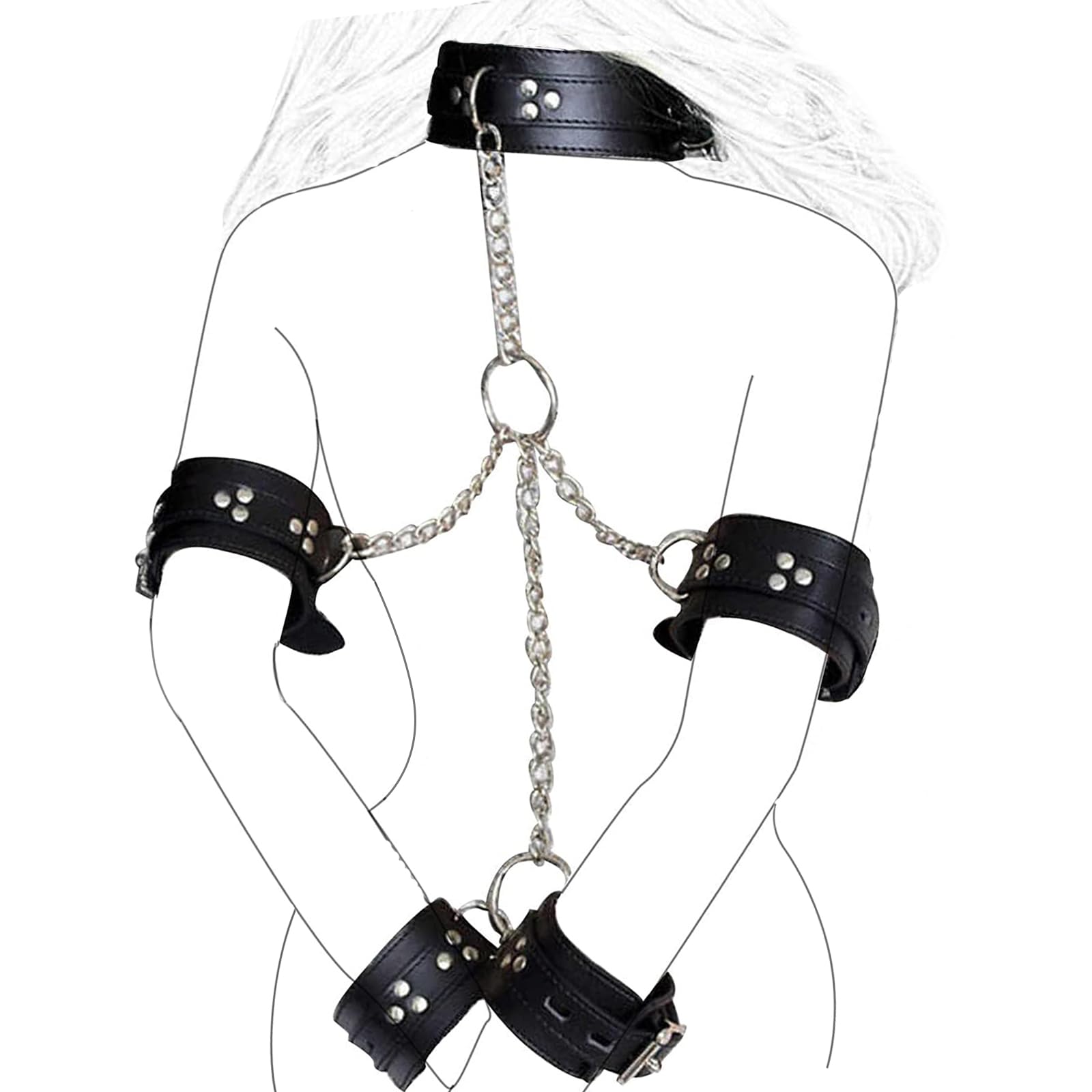 SUPKTHDY SM Bondage Kit with Handcuffs & Collar - Leather Restraint Set for Women, Black Erotic Adult Toys for Beginners - Perfect for Couples Play, BDSM Exploration & Sensual Roleplay