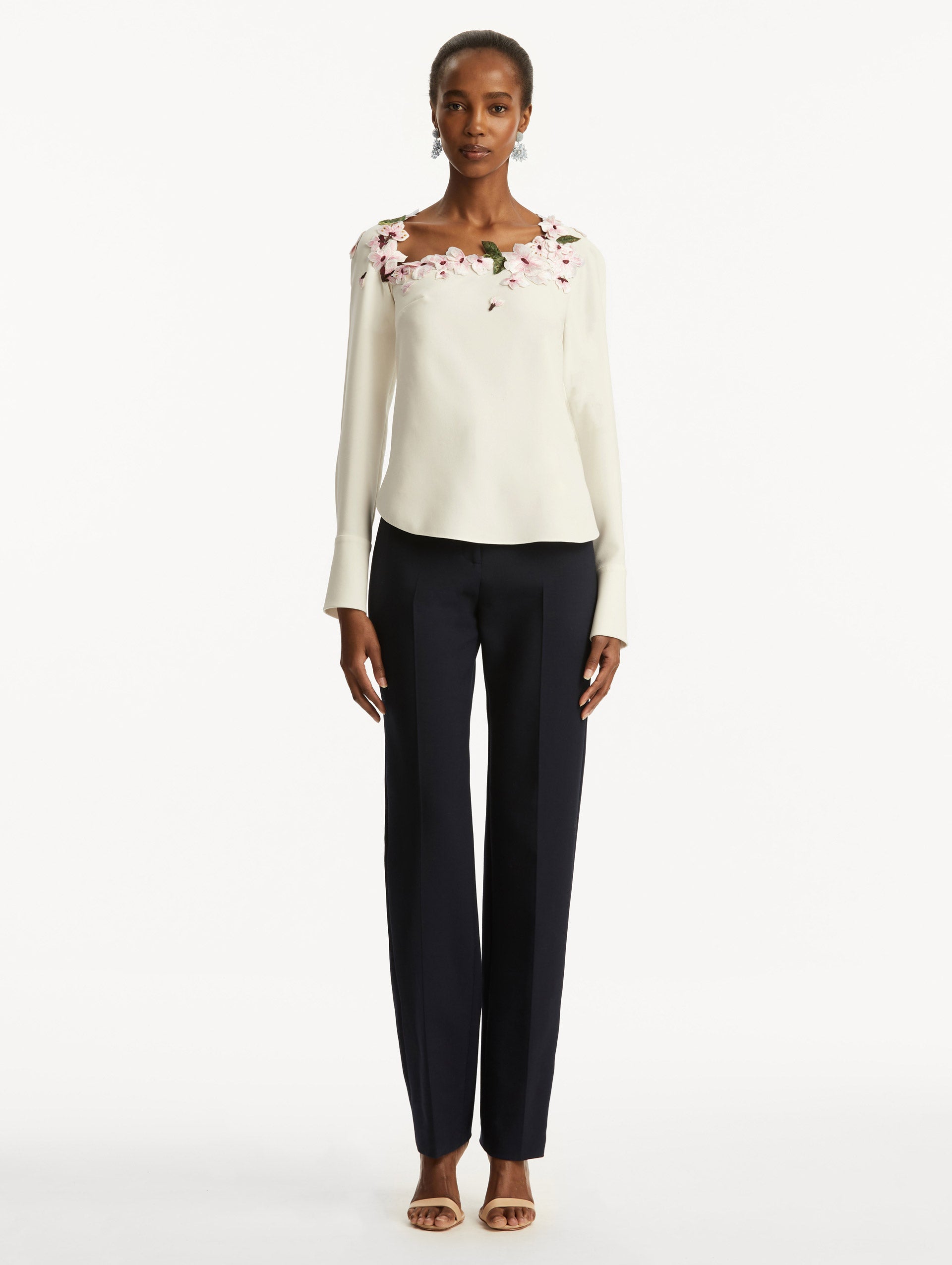 Cherry Blossom Embroidered Blouse for Women - Floral Japanese Style Top - Perfect for Spring Outfits & Special Occasions