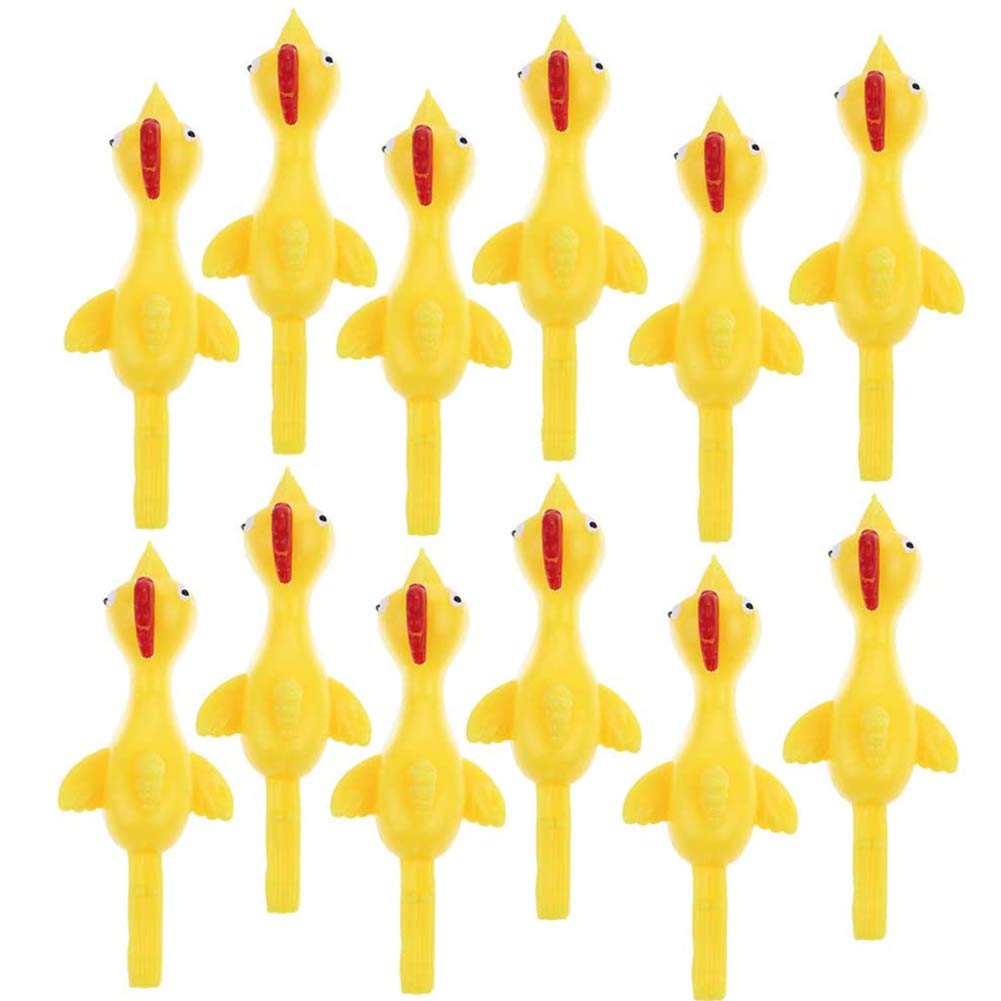 12 PCS Slingshot Chicken Toys - Funny Sticky Rubber Chickens for Easter, Gifts for Kids - Perfect for Outdoor Play, Party Favors, and Stress Relief