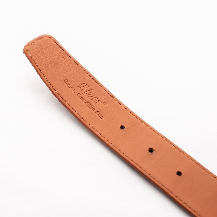 Genuine Crocodile Leather Belt for Men - Light Brown Alligator Skin Stomach Leather - Perfect for Formal Wear, Business Attire & Special Occasions